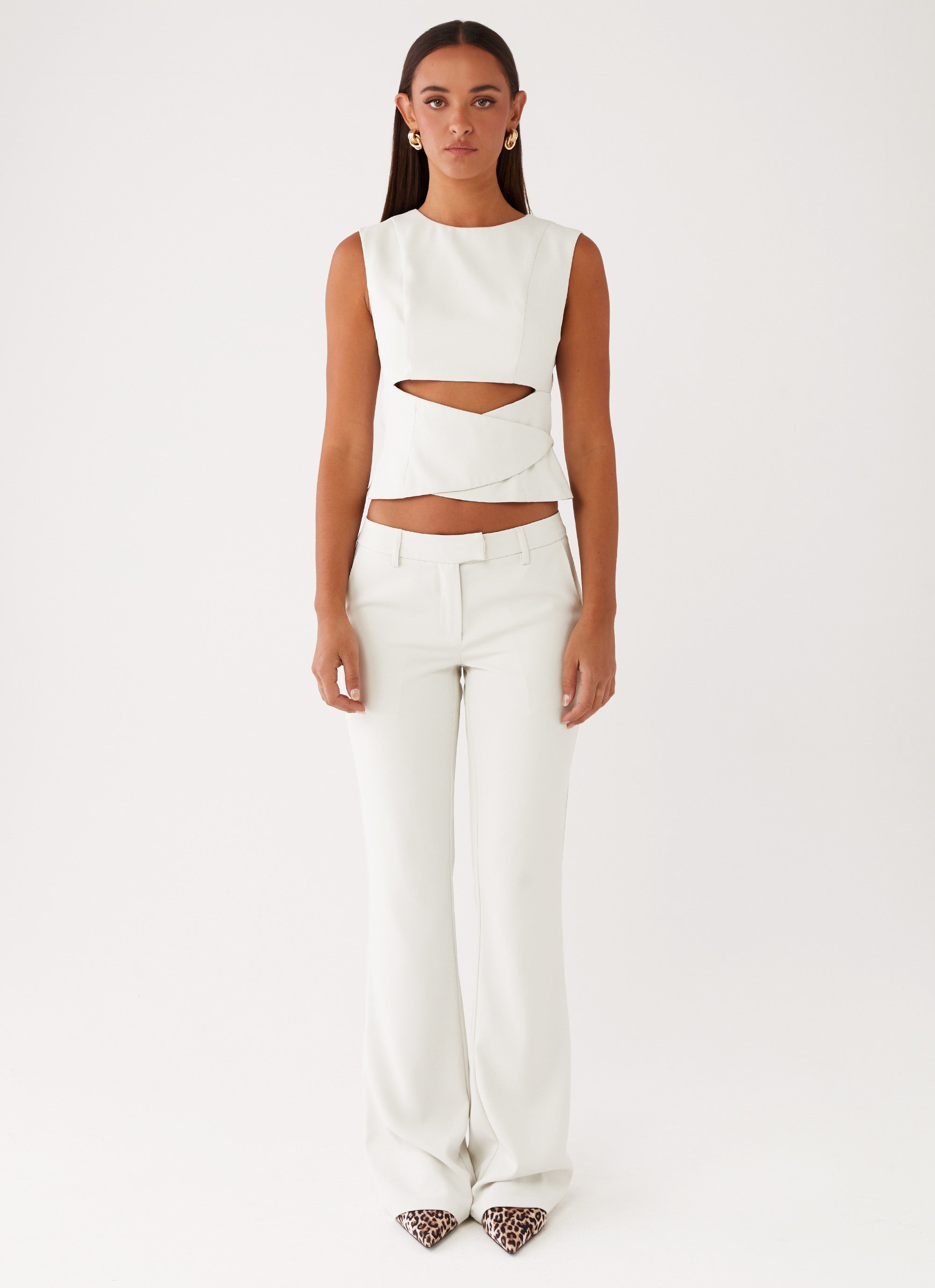 Cyra Wrap Top Women's Ivory - Elegant Sleeveless V-Neck Blouse for Casual & Office Wear | Perfect for Summer Outfits & Layering