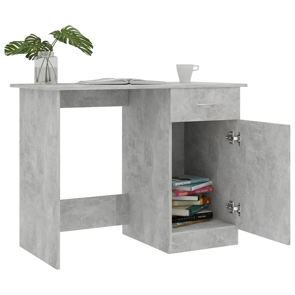 Multifunctional Computer Desk with Drawer Cabinet - 100x50x76cm Office Work Desk for Laptop, Writing, Gaming & Studying - Sturdy Chipboard Furniture for Home, Bedroom & Study Room (Concrete Grey) | Perfect for Small Spaces & Remote Work Setup