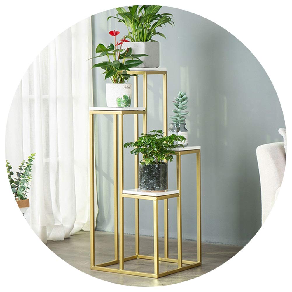 Nordic Style Iron & Marble Multi-Tier Plant Stand - Indoor Flower Pot Holder for Living Room - Floor Standing Storage Rack (Gold+White, 40x40x120cm) - Perfect for Home Decor, Small Space Organization & Displaying Houseplants