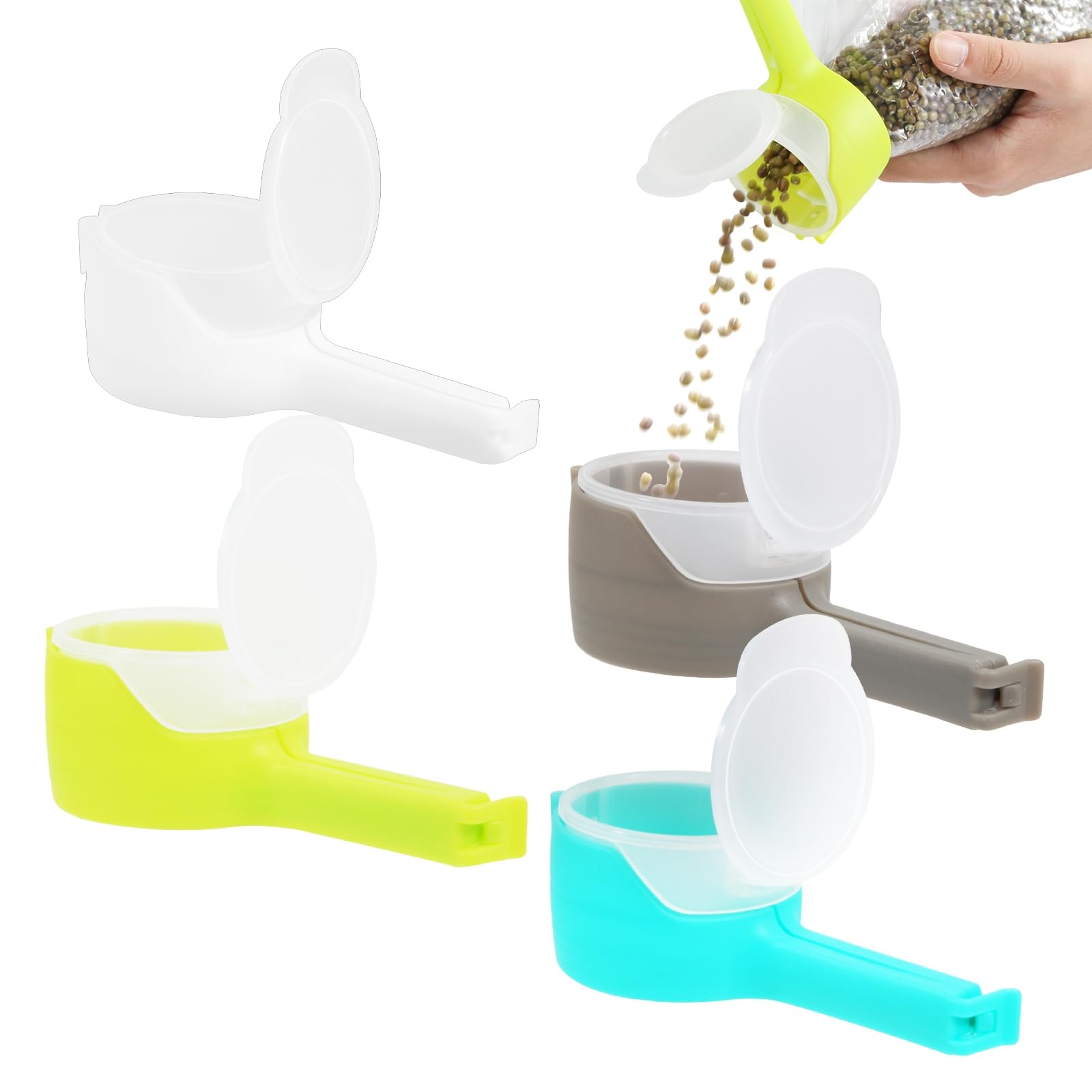 Food Storage Clips with Pour Spout - 4 Pack Durable Plastic Bag Clips for Snacks, Cereal, Chips & Dry Food | Airtight Sealing for Kitchen, Pantry & Travel