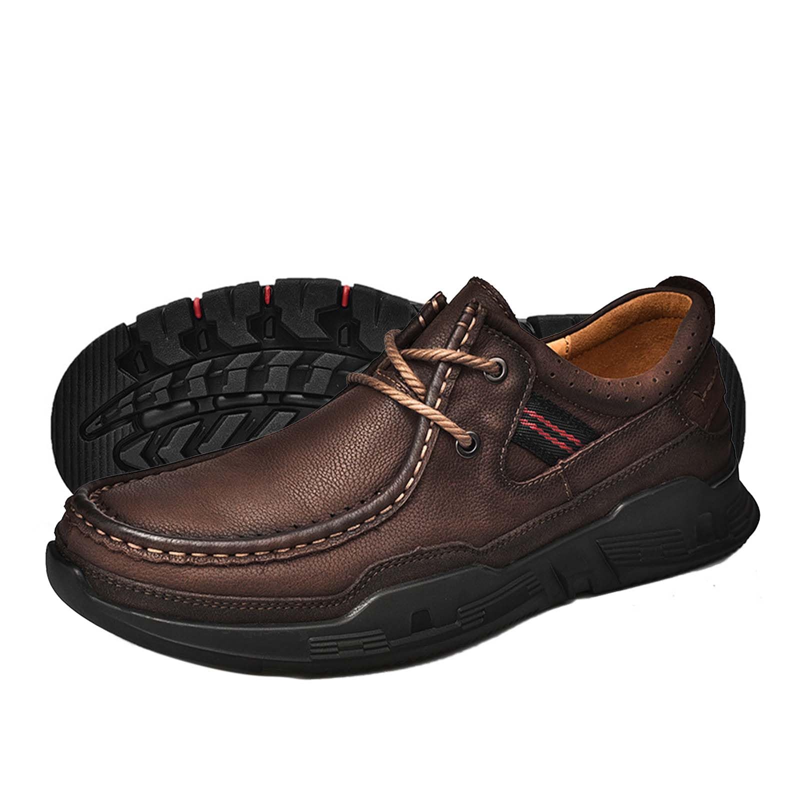 AEHO Men's Waterproof Leather Hiking Boots - Mid Trekking Shoes for Outdoor Adventures, Brown (Size 01.38/240 mm) - Perfect for Mountain Climbing, Trail Walking & Camping