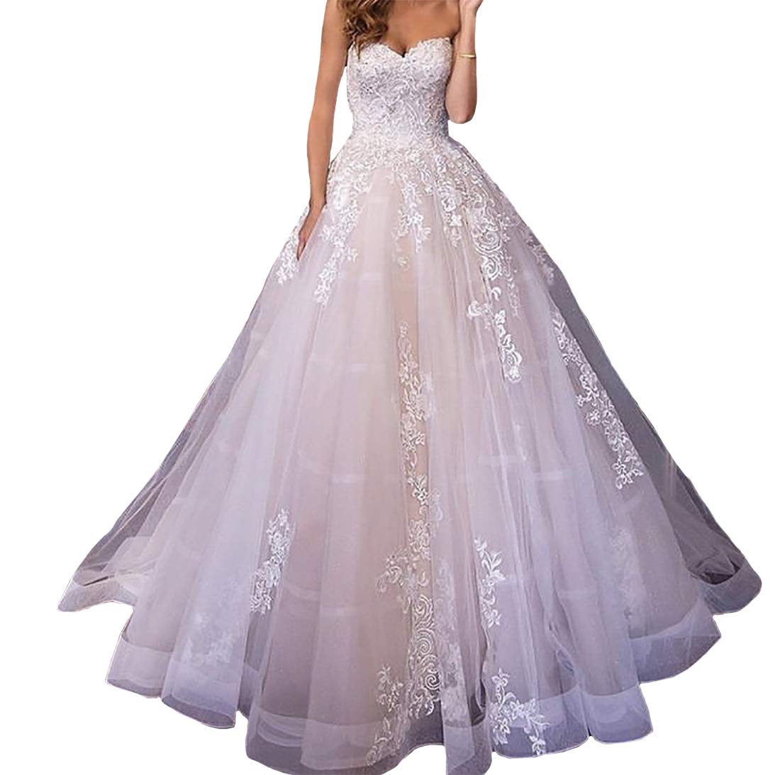 IVYPRECIOUS Sweetheart A-Line Lace Wedding Dress with Puffy Sleeves - Elegant Bridal Gown for Church, Beach & Outdoor Ceremonies