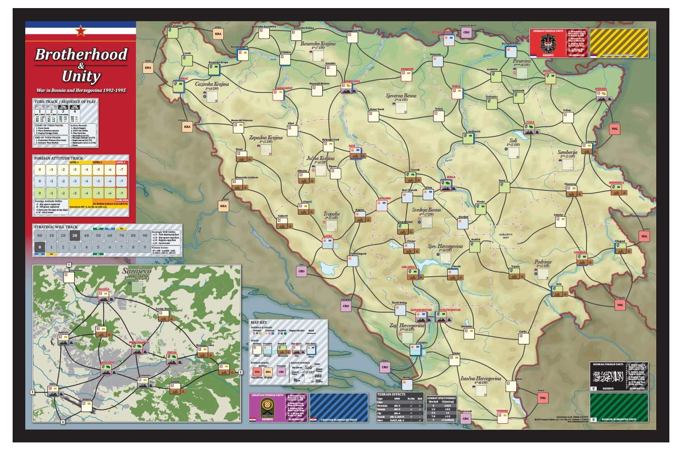 Brotherhood & Unity - War in Bosnia and Herzegovina 1992-1995 Board Game by Compass Games | Strategy War Game for Adults & History Enthusiasts | Perfect for Game Nights, History Studies & Military Simulation