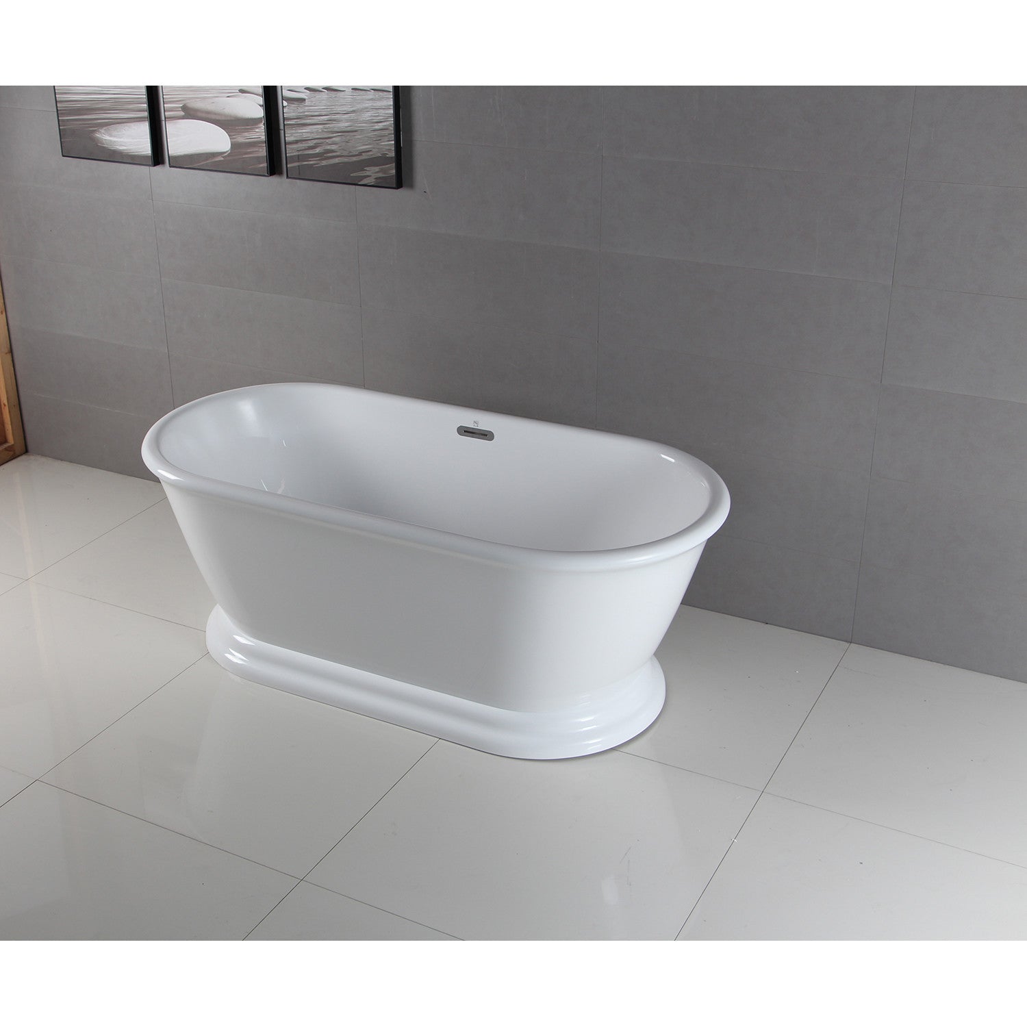 Aqua Eden 66 Inch Acrylic Oval Double Ended Freestanding Bathtub - Glossy White Pedestal Soaking Tub with Drain (No Faucet Holes) | Luxury Bathroom Upgrade for Spa-Like Relaxation