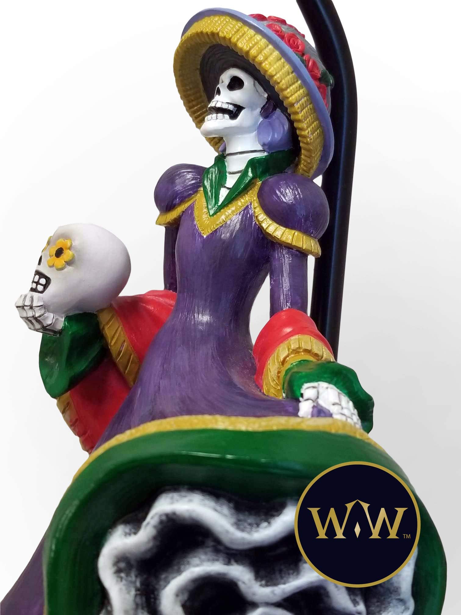 World of Wonders Catrina Figurine Decorative Table Lamp with Shade - 20 Inch Day of The Dead Inspired Lighting for Bedroom, Living Room & Nightstand - Perfect for Mexican Home Decor, Halloween & Día de Muertos Celebrations