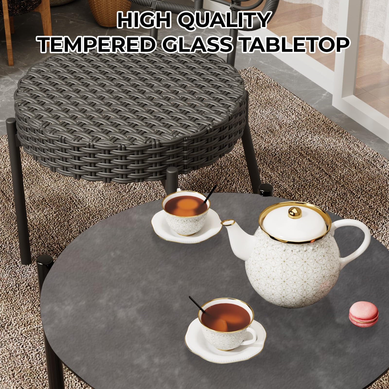 GARVEE 3-Piece Outdoor Patio Bistro Set - Black & Grey Wicker Rattan Chairs with Table - Perfect for Backyard, Deck, Garden & Balcony Relaxation