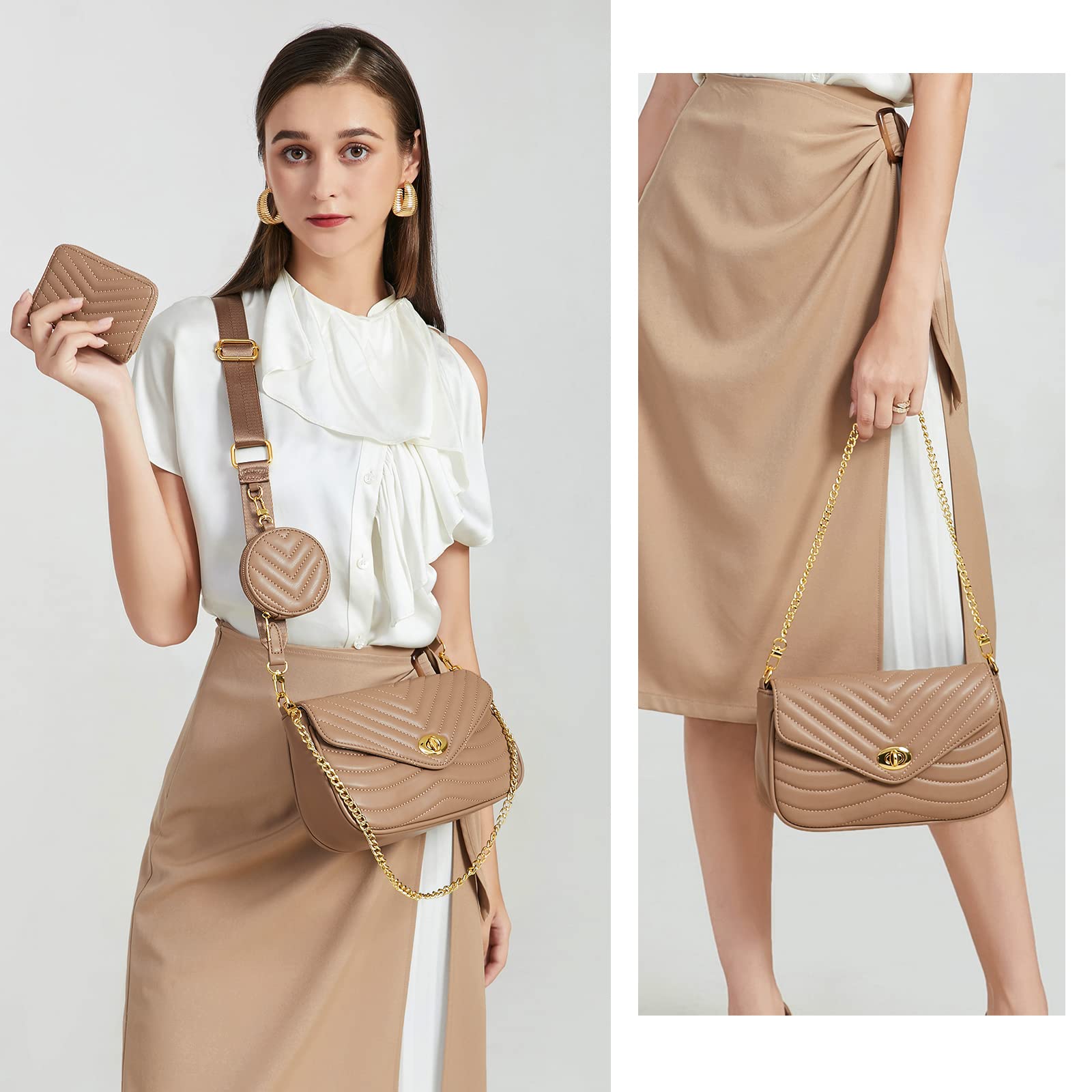 JEEHAN Quilted Crossbody Bags for Women - Stylish Designer Shoulder Handbag Small Purse - Perfect for Everyday Use, Travel & Shopping