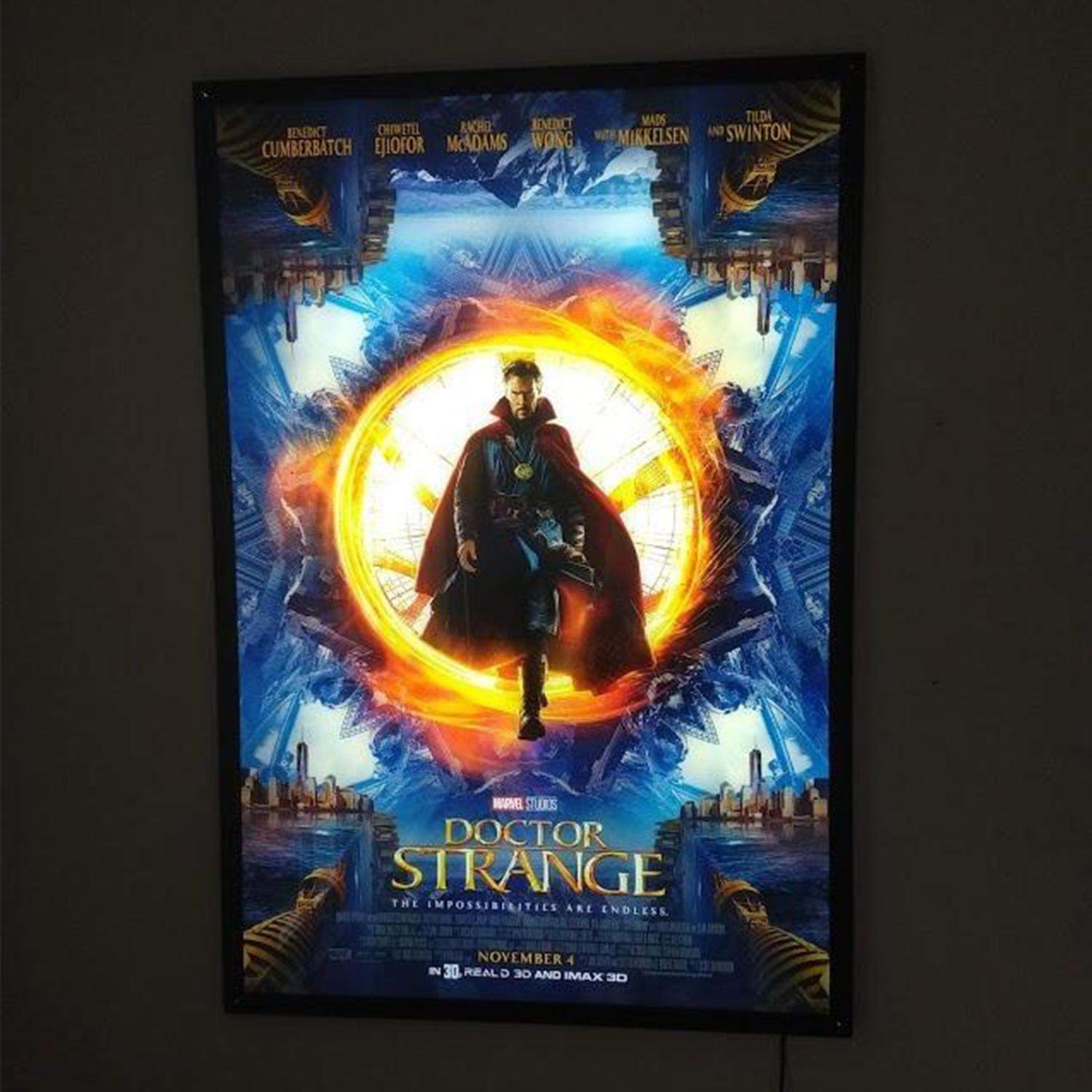 HKSIGN 18x24 Inch Black LED Backlit Poster Light Box - Wall Mounted Movie Poster Frame with Collage Set for Home Theater, Bar & Office Decor