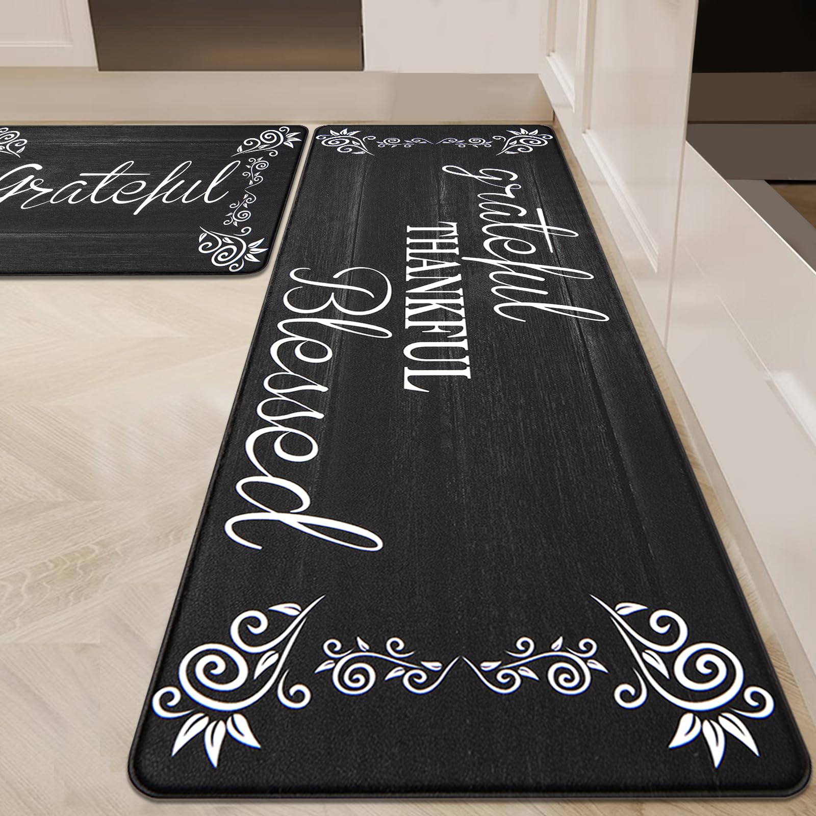 HEBE Anti-Fatigue Kitchen Mat Set of 2 - Non-Slip Cushioned Floor Mats for Standing - Waterproof Farmhouse Style Rugs for Sink, Office & Laundry - Comfortable Standing Desk Mat for Home & Workplace Use