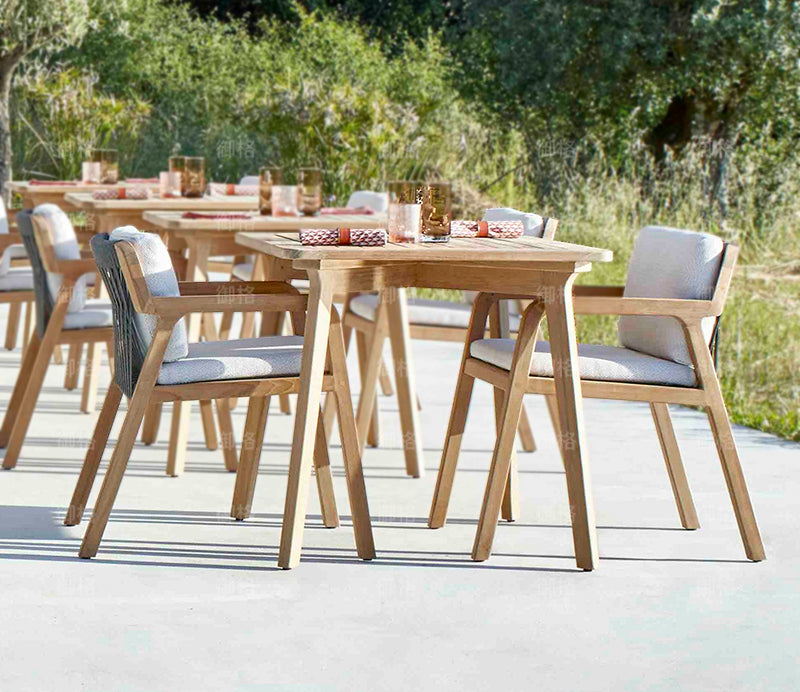 Premium Teak Rattan Outdoor Dining Table and Chair Set - Patio Furniture for Garden, Backyard, Poolside & Balcony