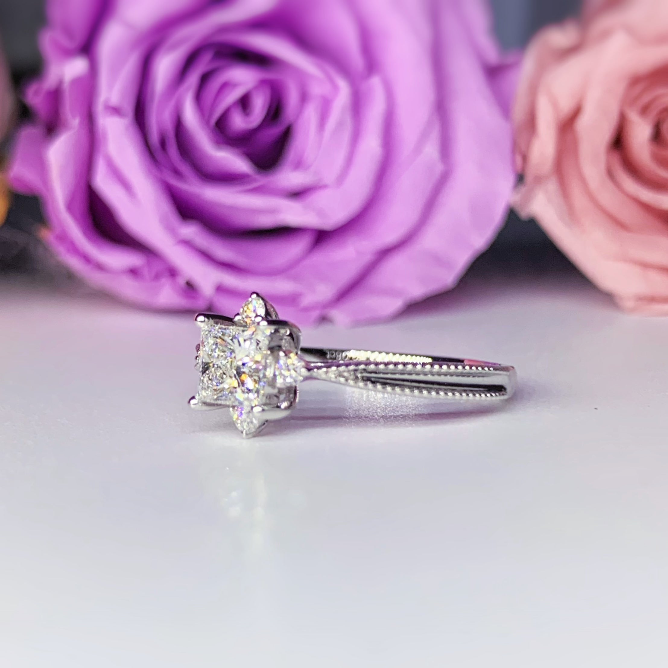 Princess Cut Halo Diamond Engagement Ring Setting - 14K White Gold Solitaire Wedding Band for Women, Perfect Proposal Gift & Anniversary Jewelry (LGR072S)