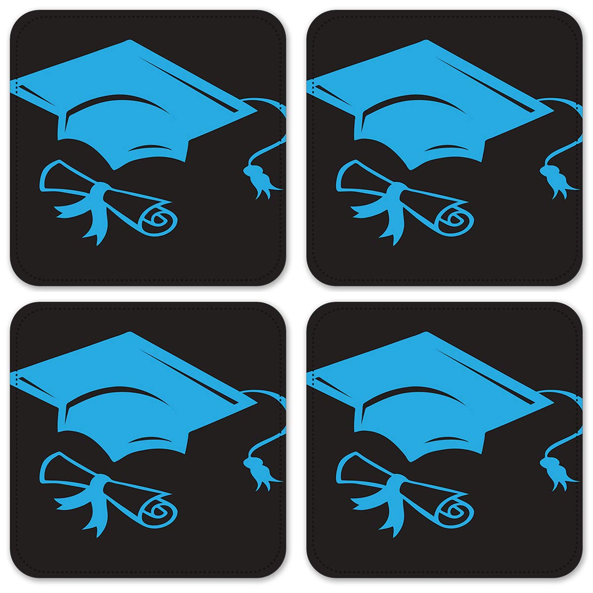 Vinyl Drink Coasters Set of 4 - Non-Slip Absorbent Beverage Protectors for Graduation Party, Home & Office Use