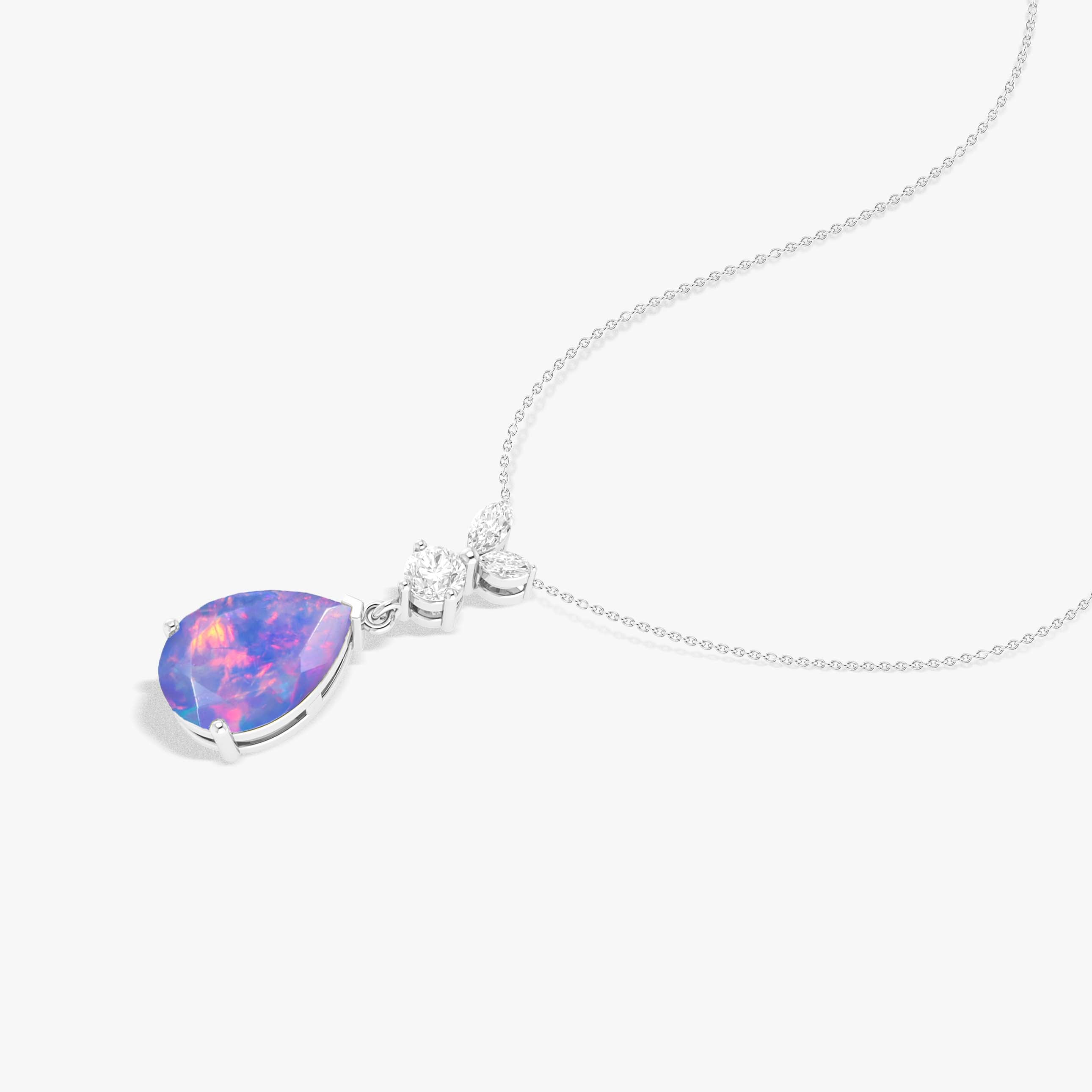 Natural Fire Lavender Opal Pear Gemstone Pendant Necklace - Elegant Handmade Jewelry for Women, Gift for Her - Perfect for Weddings, Anniversaries & Special Occasions