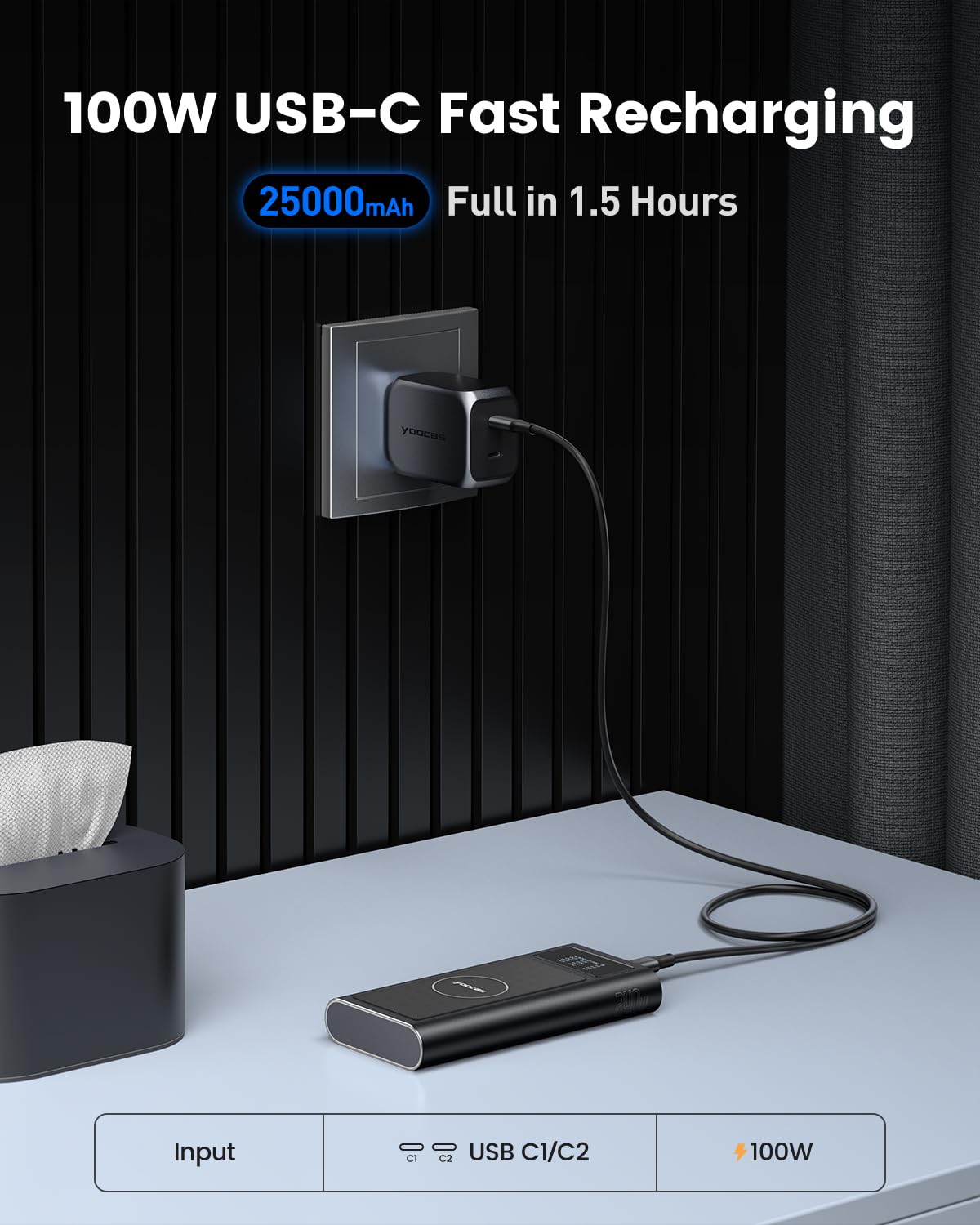 240W 25000mAh PD Power Bank with Smart Digital Display - 4 Ports USB C/USB A/Wireless Portable Charger for iPhone, Samsung, MacBook, iPad, Laptops & Switch - Fast Charging Battery Pack for Travel, Camping & Emergency Power Backup
