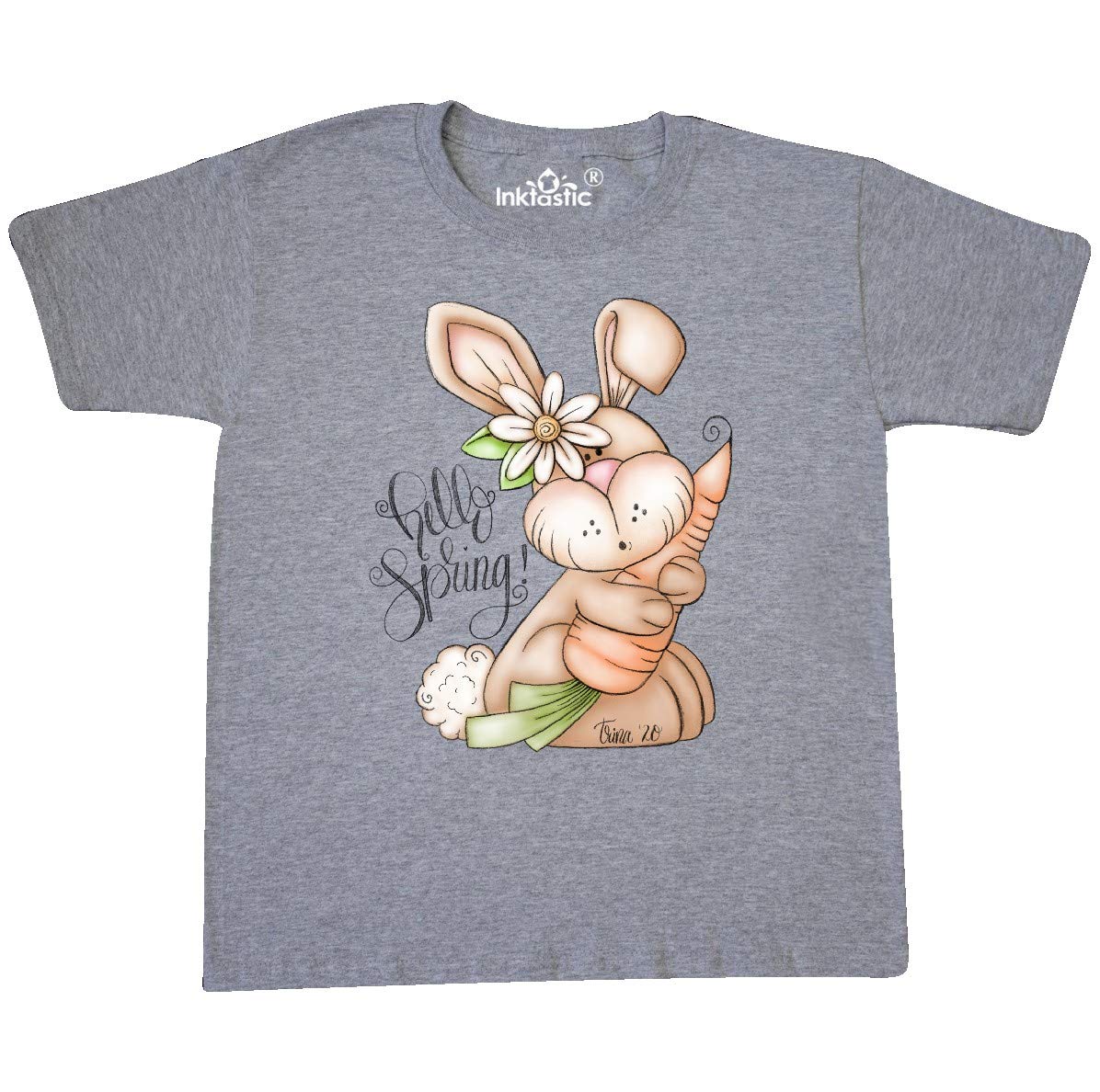 Inktastic Hello Spring Bunny Rabbit Youth T-Shirt - Cute Easter Bunny Graphic Tee for Kids | Perfect for Spring Outfits, Easter Celebrations & Family Photos