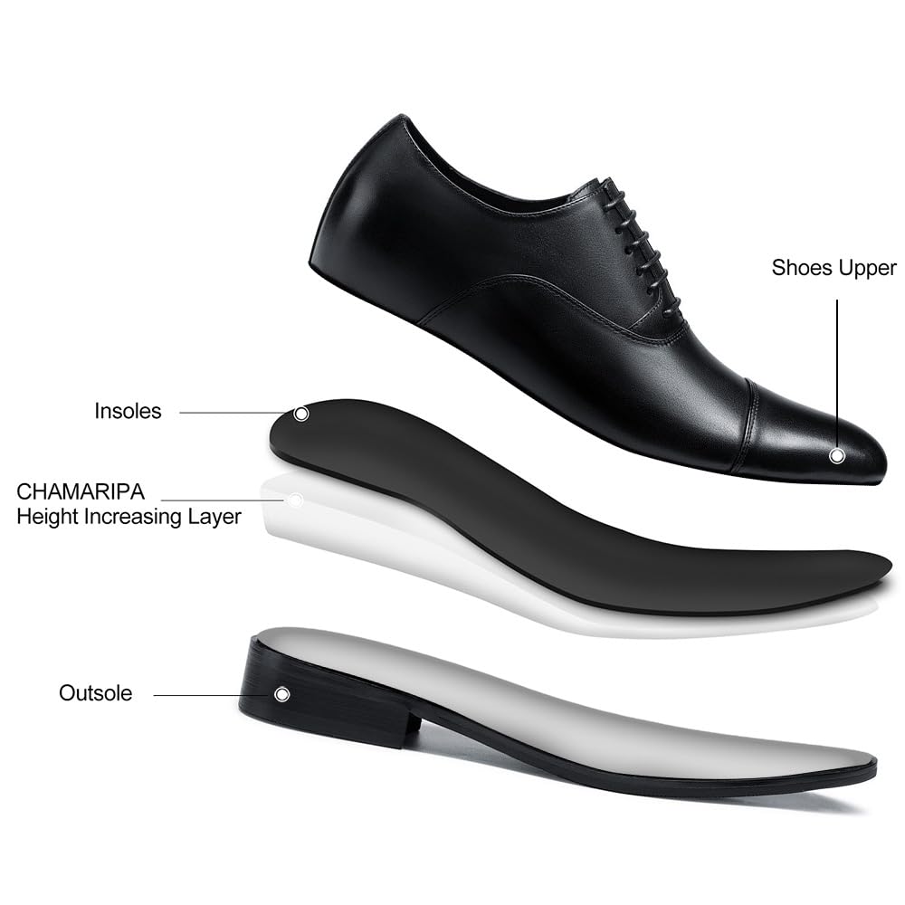 CHAMARIPA Men's Height Increasing Dress Shoes - Invisible Elevator Oxford Formal Shoes, Calfskin Leather, Adds 2.76 Inches - Perfect for Business, Weddings & Formal Events (Y92H38)