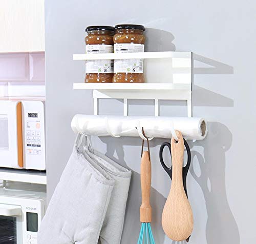 Magnetic Refrigerator Spice Rack - 4 Hooks Space Saving Kitchen Organizer, No Drill Fridge Shelf for Spices, Condiments & Beauty Products - Perfect for Pantry, Bathroom & Small Space Organization (White)