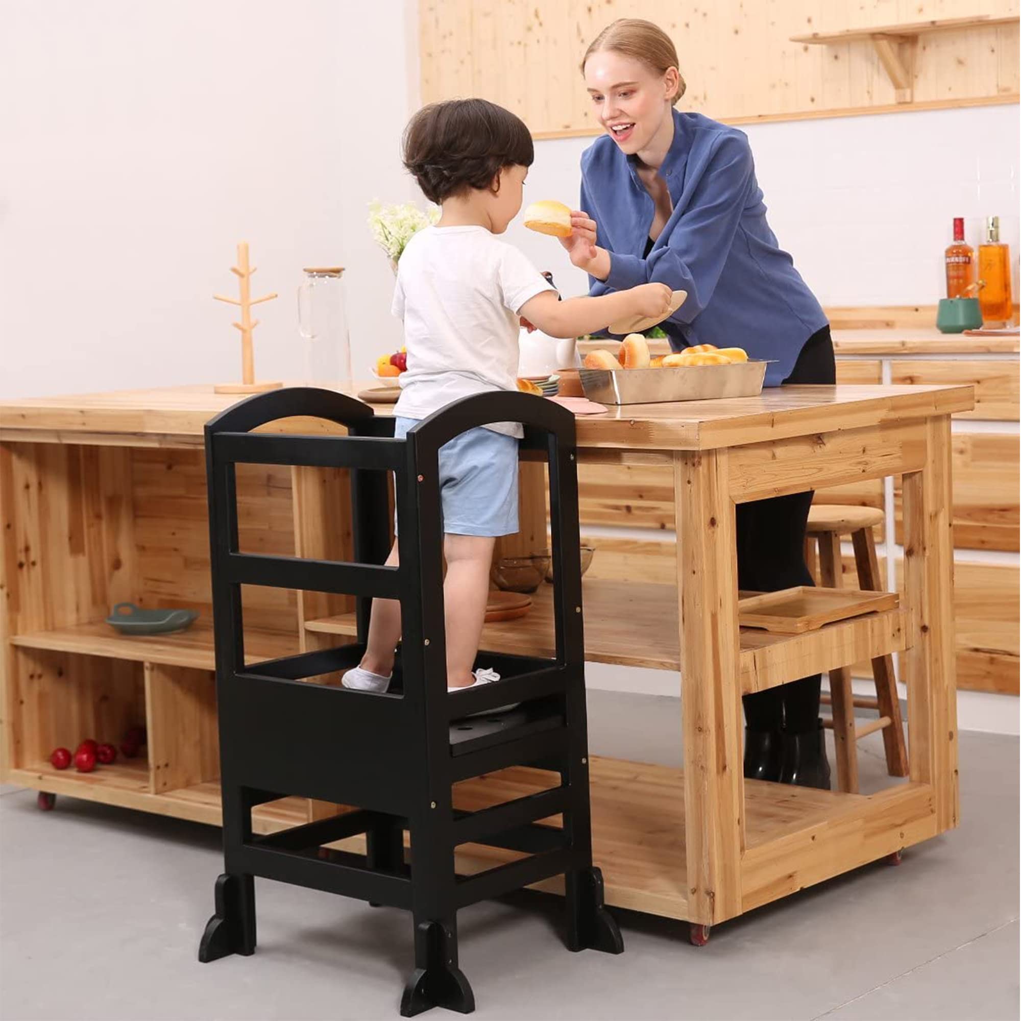 SDADI LT02B Adjustable Height Kids Kitchen Step Stool - 4-Level Learning Tower for Toddlers & Children - Safe for Kitchen, Bathroom & Playroom - Black (Perfect for Cooking, Washing Hands & Playtime)