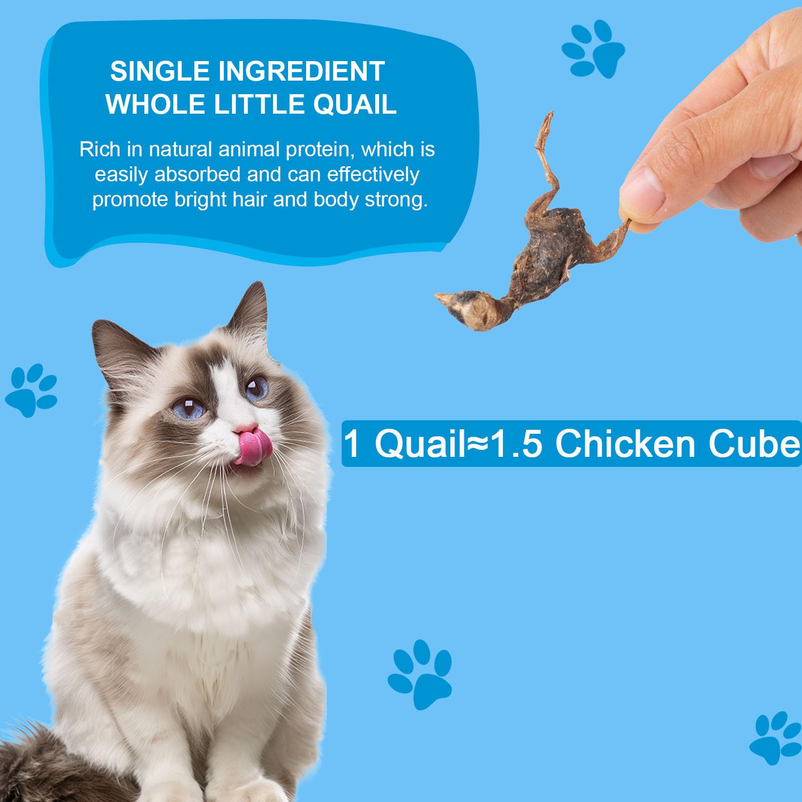 Freeze Dried Little Quail Treats for Cats & Dogs - All-Natural Single Ingredient Protein Snack, Healthy Training Reward (85g) - Perfect for Puppy Training, Senior Pets & Weight Management