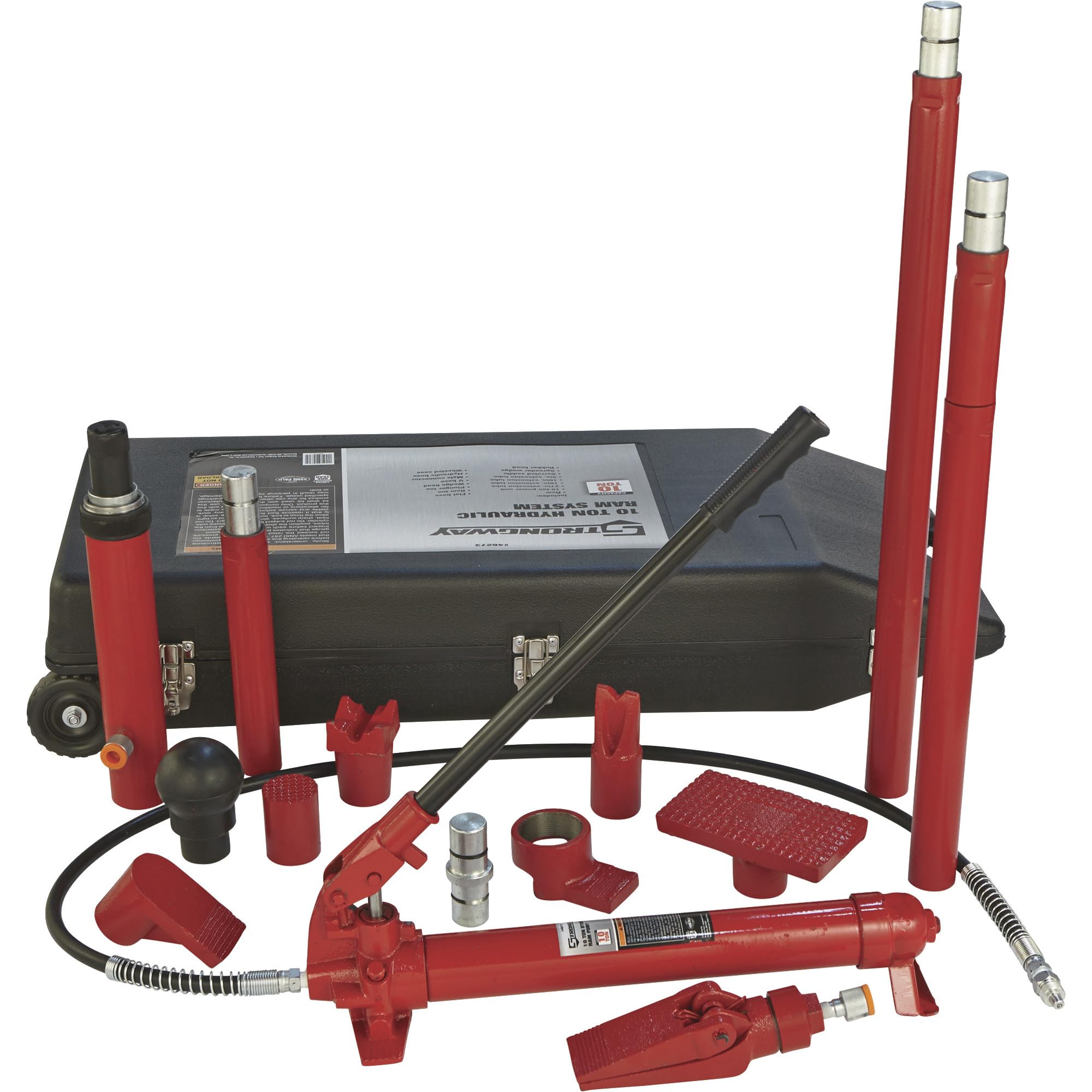 Strongway 10-Ton Hydraulic Portable Ram Kit with 16-Piece Accessories - Heavy Duty Car Lifting, Auto Repair & Construction Equipment