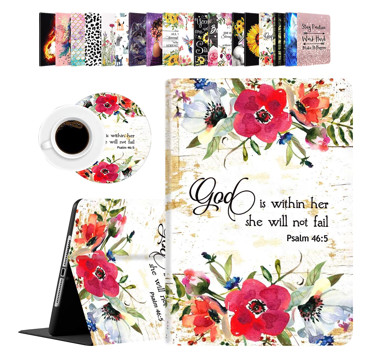 Durable Shockproof Protective Case for iPad 10.2 (8th/7th Gen 2020/2019), iPad Air 10.5 (2019) & iPad Pro 10.5 - Floral Design with Psalm 46:5 Quote - Perfect for Work, Travel, and Everyday Protection