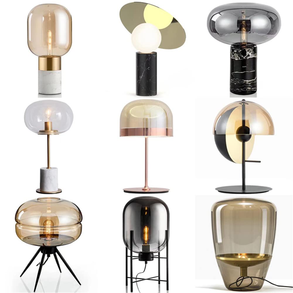 Luxury Black Postmodern Marble Glass Table Lamp - E26/E27 Base Bedside Lamp for Bedroom, Living Room & Study - Elegant Desk Lighting for Home Office & Nightstand Decor