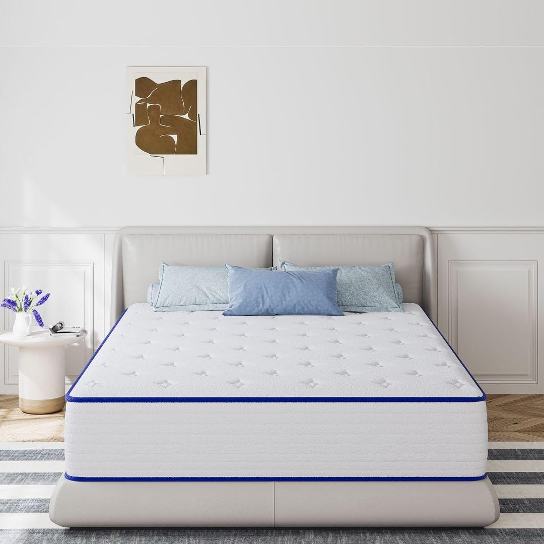 TXO 10 Inch Hybrid Queen Mattress - Medium Firm with Pocketed Springs & Gel Memory Foam for Edge Support, Motion Isolation & Pressure Relief - Bed in a Box for Back Pain Relief & Cool Sleep - Perfect for Master Bedrooms, Guest Rooms & Apartments
