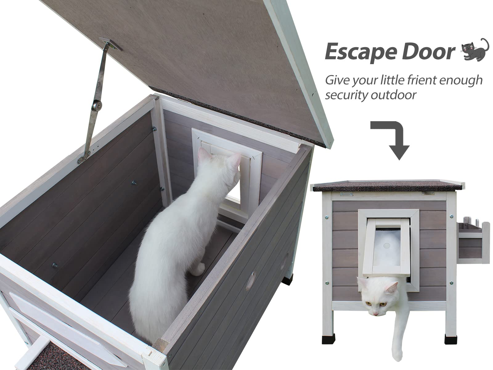 Rockever Large Weatherproof Outdoor Cat House - Wooden Shelter for Feral Cats with Escape Door - Perfect for Backyard, Garden & Winter Protection