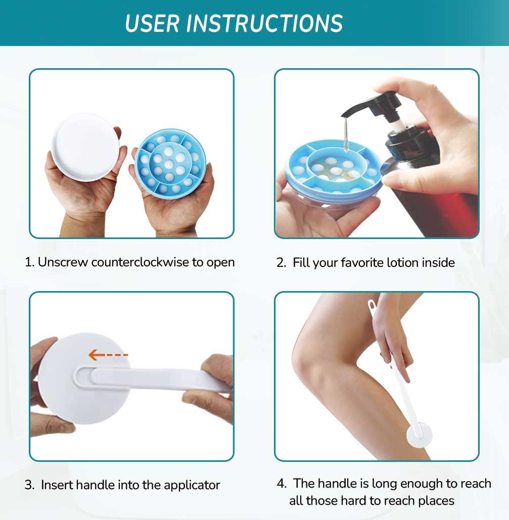 Long Handle Back Lotion Applicator for Women & Elderly - Easy Reach Self Apply Body Lotion, Cream, Sunscreen - Perfect for Hard-to-Reach Areas, Post-Sun Care & Daily Moisturizing