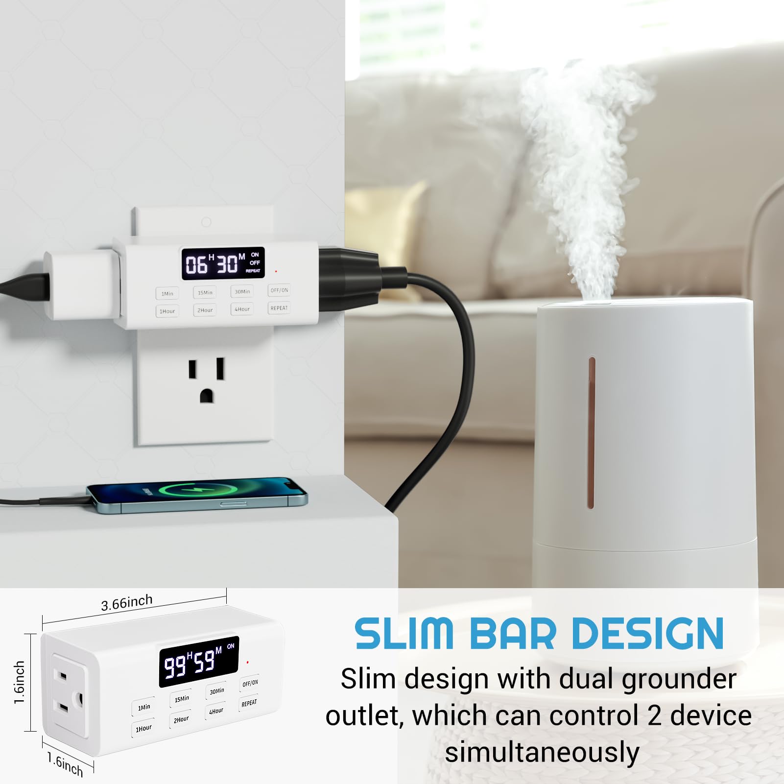 99-Hour Digital Countdown Timer Outlet with Large LCD Screen & Auto Shut Off - 2 Pack for Home, Office, Vacation Security - Perfect for Chargers, Lights, Appliances & Energy Saving