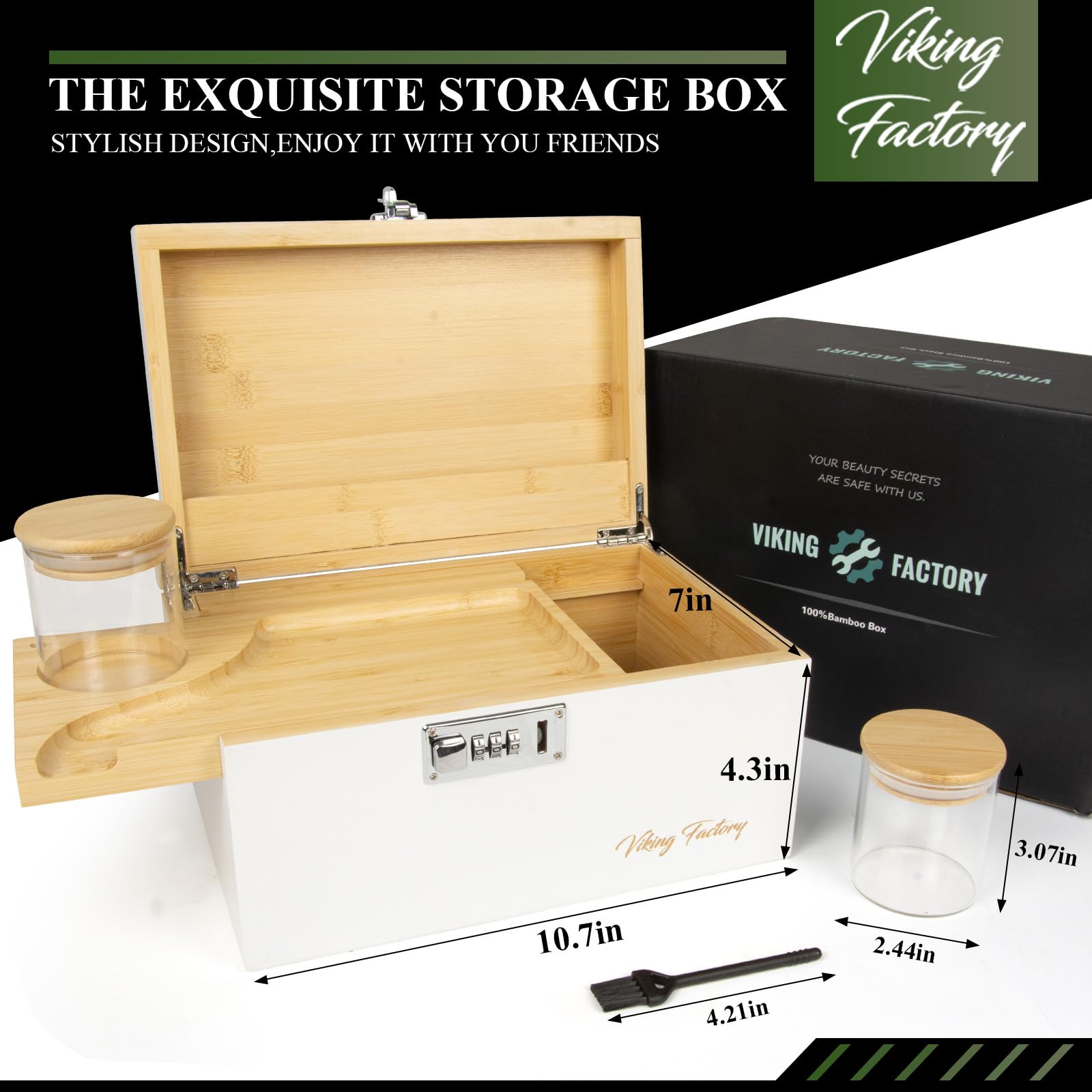 Extra Large Bamboo Gift Box with Combination Lock - Home & Office Storage Organizer for Jewelry, Keepsakes & Essentials | Decorative White Storage Box for Bedroom, Closet & Office Organization