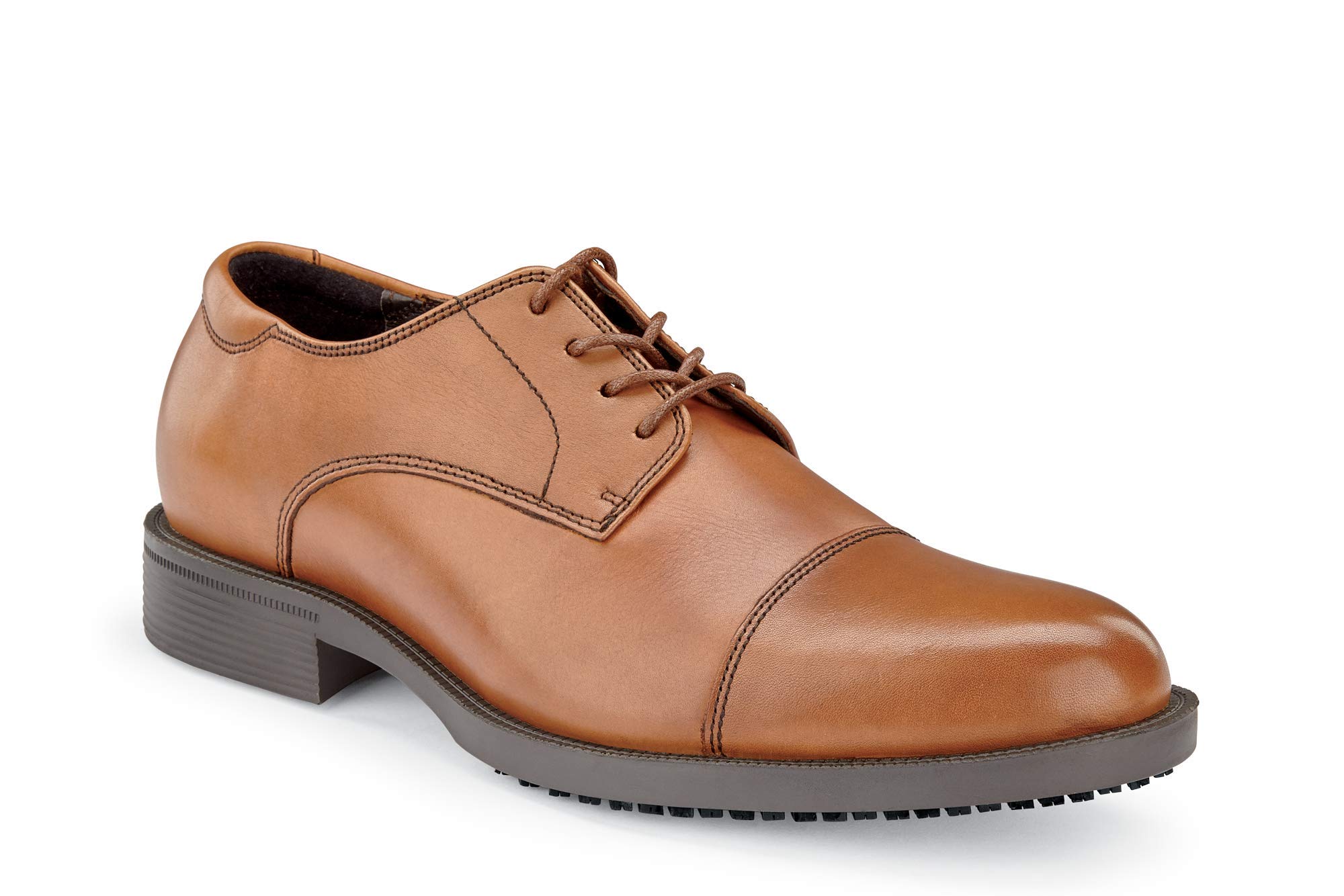 Slip Resistant Men's Soft Toe Uniform Dress Work Shoes - Waterproof Brown Leather Safety Shoes for Restaurant, Hospitality & Healthcare Workers - Size 11 US - Comfortable Non-Slip Professional Footwear
