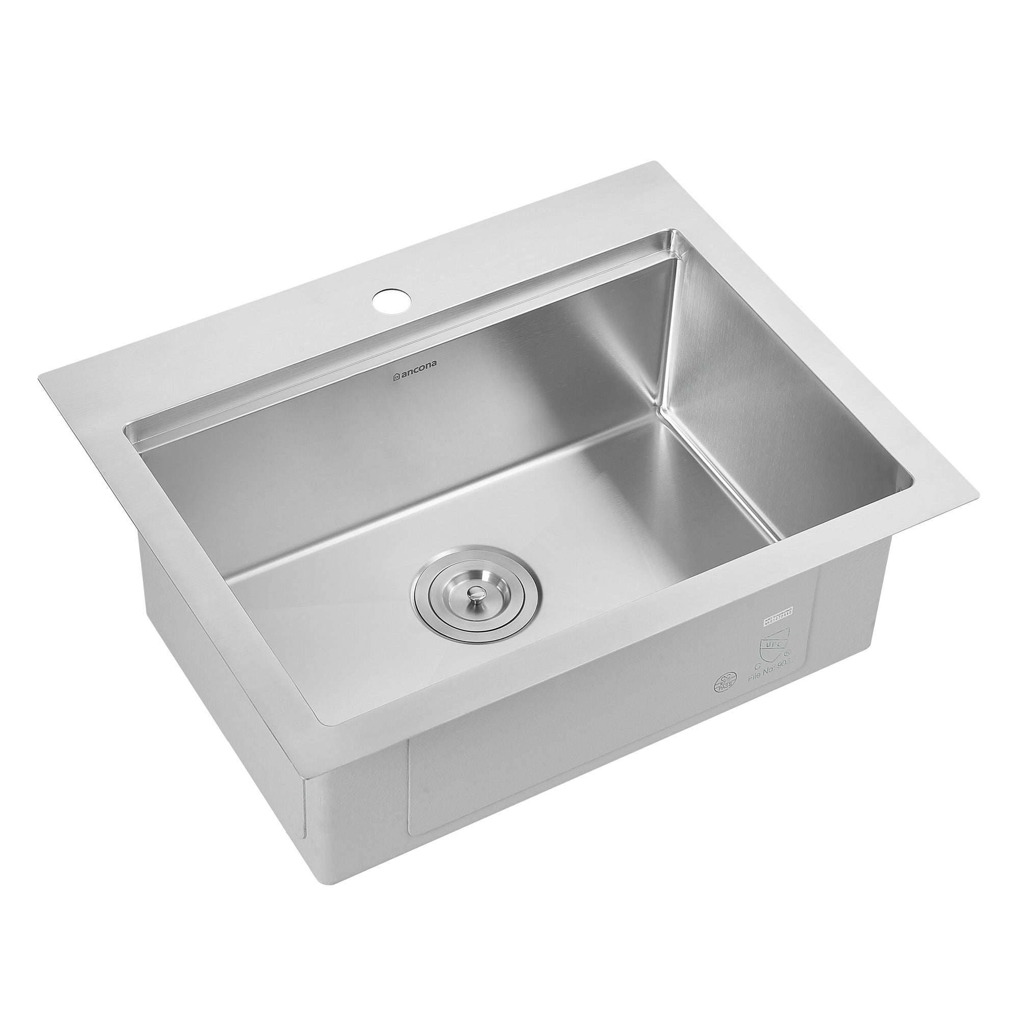 Ancona 25-Inch Handmade Drop-In Single Bowl Workstation Kitchen Sink with Accessories - Satin Stainless Steel for Modern Home & Restaurant Use