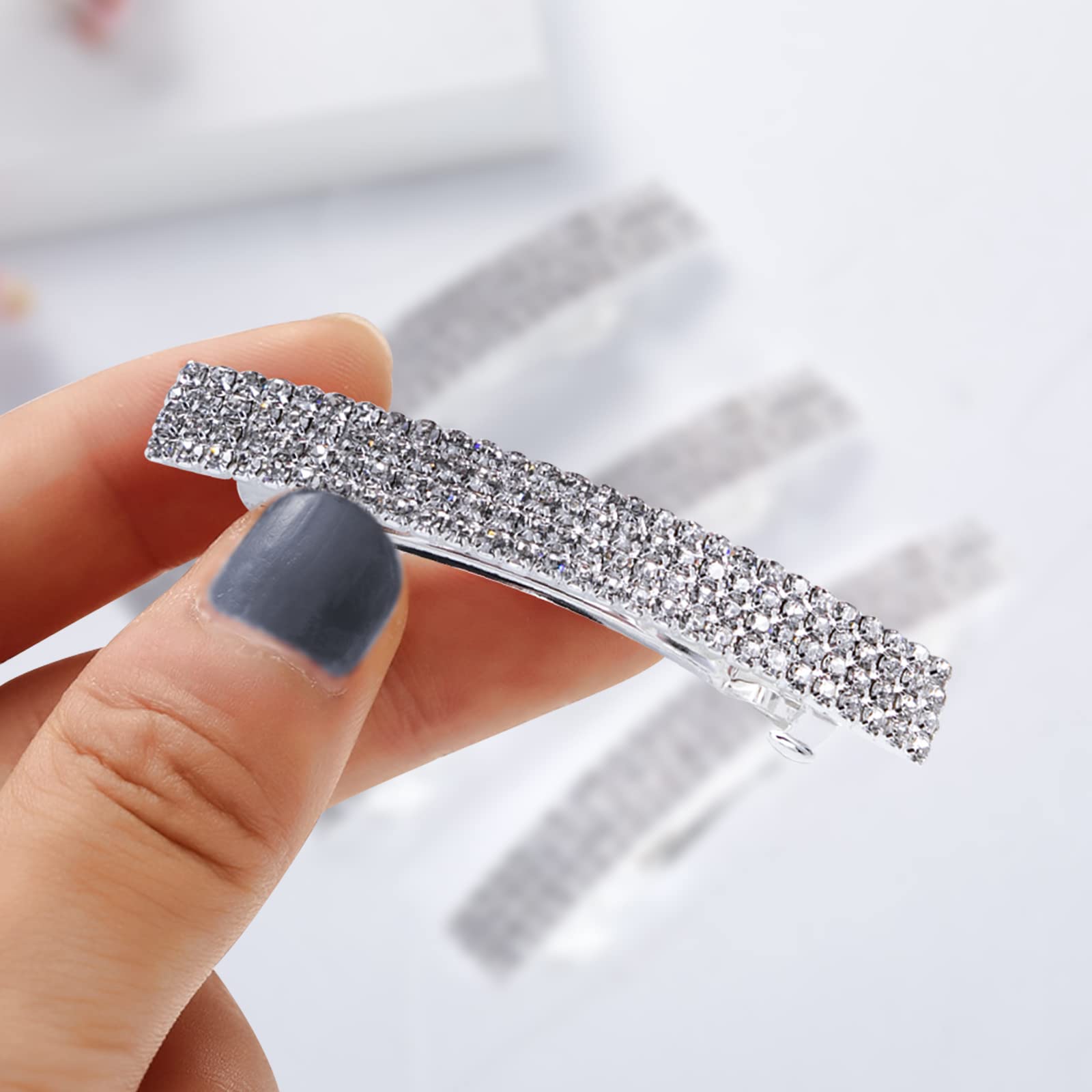 Sparkly Rhinestone Hair Clips 2 Pack - French Crystal Hair Barrettes for Women, Bridal Wedding Hair Accessories, Ponytail Holder & Side Clips (2.55 Inch) - Perfect for Parties, Prom & Special Occasions