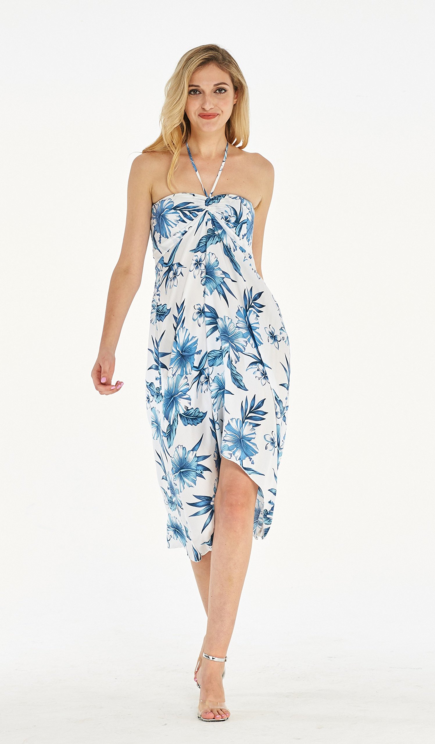 Women's Floral Print Halter Dress - Tropical Hawaiian Luau Party Outfit for Beach Vacation, Summer BBQ, and Casual Wear
