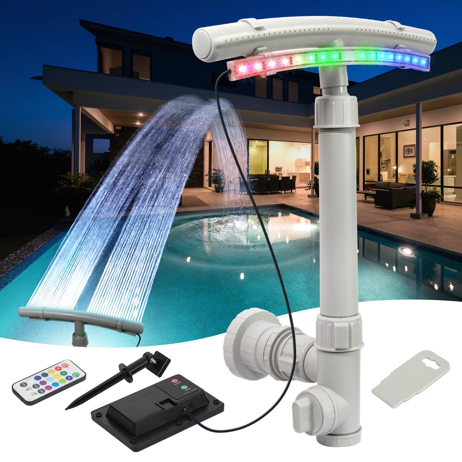12-Color LED Solar Pool Fountain with Remote Control - 360° Adjustable Waterfall Sprinkler for Above & In-Ground Pools | Cooling, Relaxation & Decoration | Perfect for Backyard, Garden & Patio Use