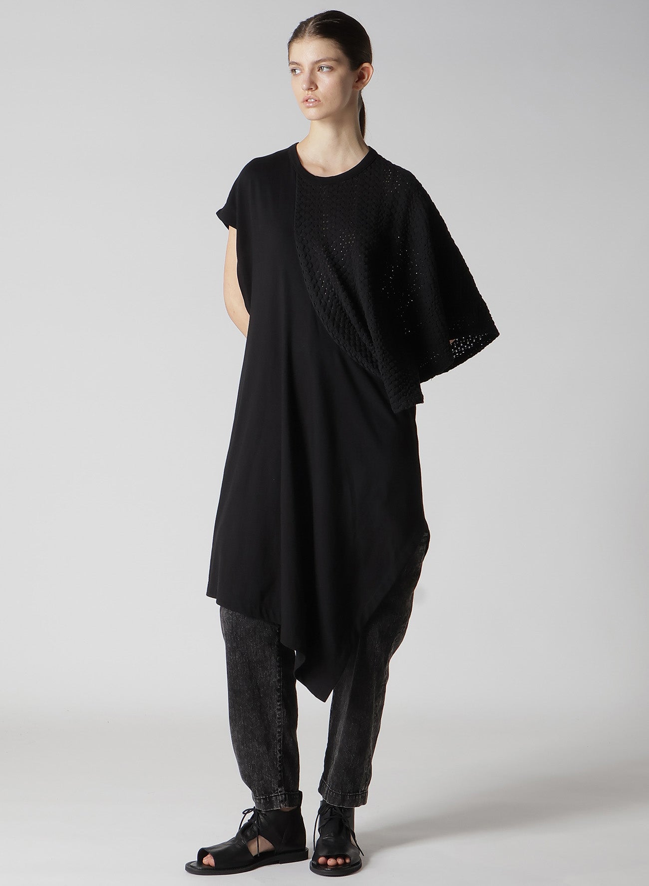 Cotton Jersey & Lace Left Shoulder Drape T-Shirt - Elegant Women's Fashion Top for Casual Wear, Parties & Date Nights