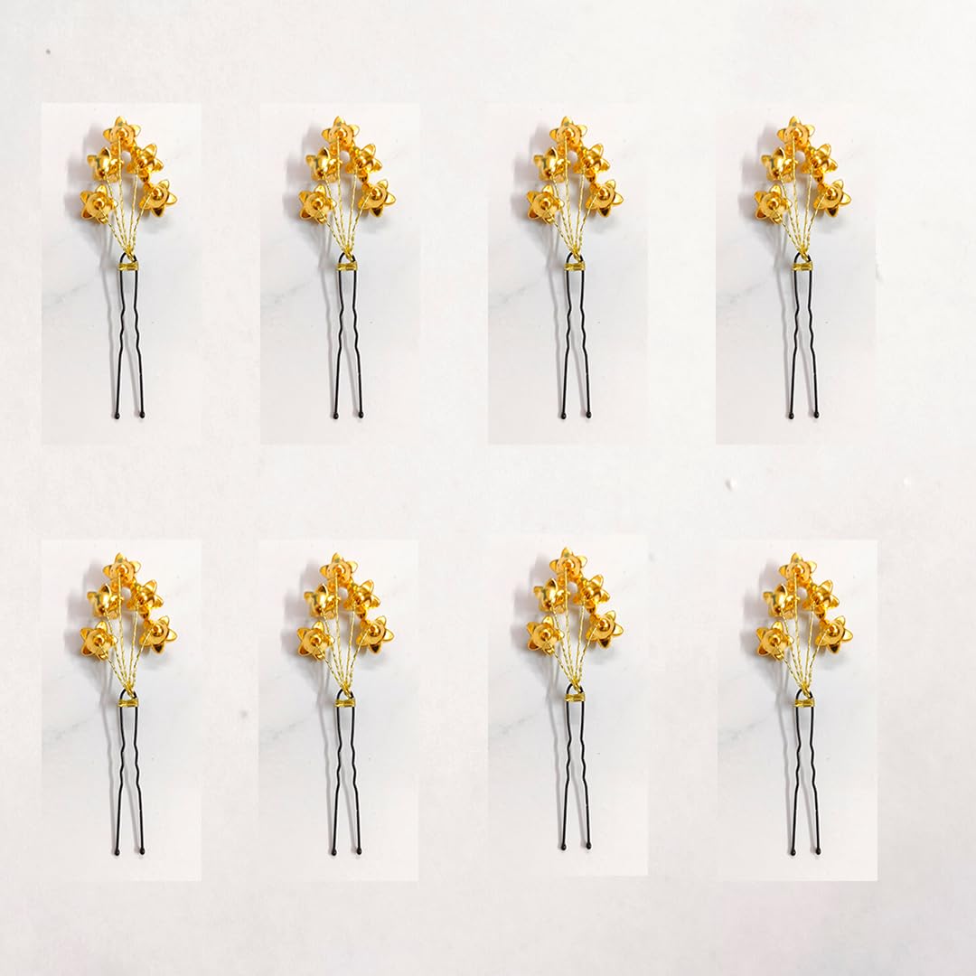 Golden Floral Hair Clips Set of 8 - Elegant Metal Leaf & Flower Hairpins for Women & Girls | Perfect for Weddings, Parties & Everyday Styling
