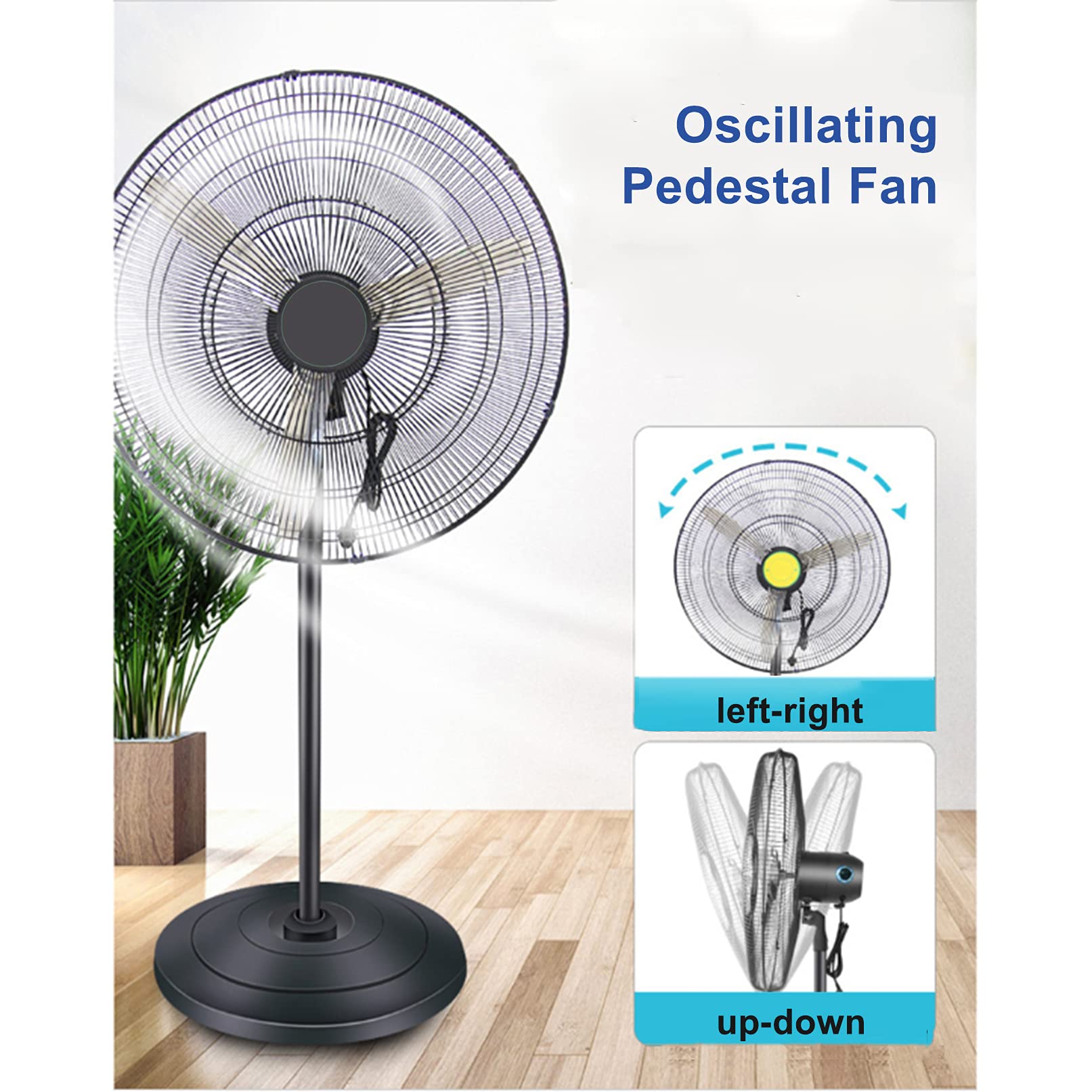 20 Inch Electric Oscillating Floor Fan with 3 Speed Settings - Powerful Pedestal Standing Fan for Home, Office & Greenhouse Cooling - Quiet 3-Blade Design for Bedroom, Living Room & Commercial Spaces - Black