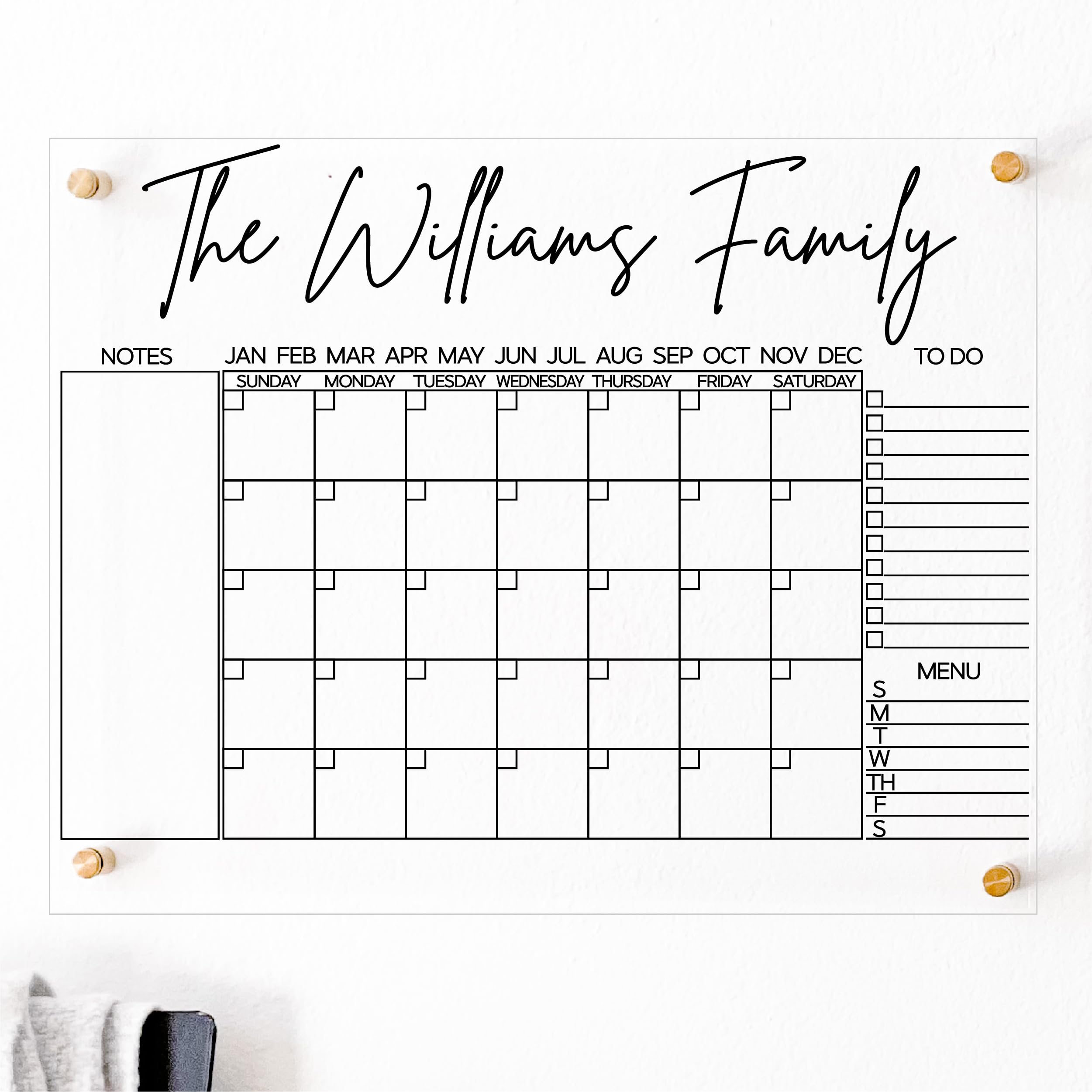 Personalized Acrylic Family Wall Calendar 2025 - Large Dry Erase Whiteboard Calendar with Glass Surface - ADHD Planner for Adults & Home Office Organization - Perfect for Kitchen, Office, and Family Planning
