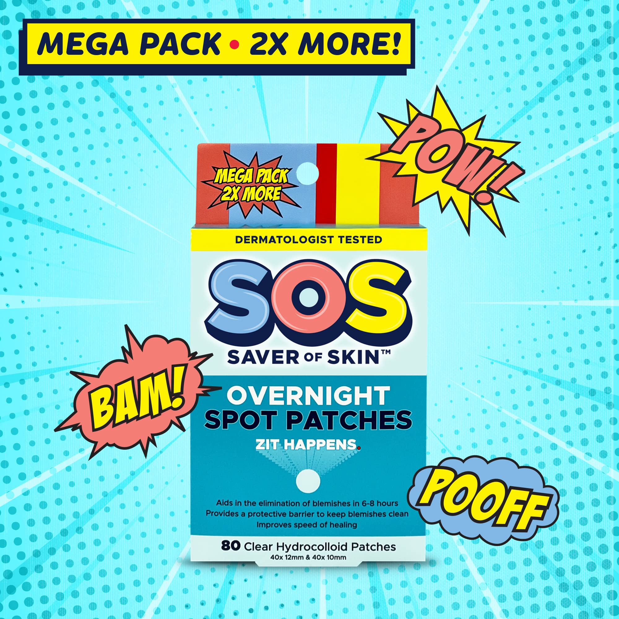 **Fast-Acting Hydrocolloid Acne Patches - SOS SAVER OF SKIN™ Blemish Patches for Pimples, Zits & Breakouts | Absorbs Fluids, Latex-Free, Vegan (40 Count, Transparent) | Perfect for Overnight Acne Treatment & Daily Skin Care**