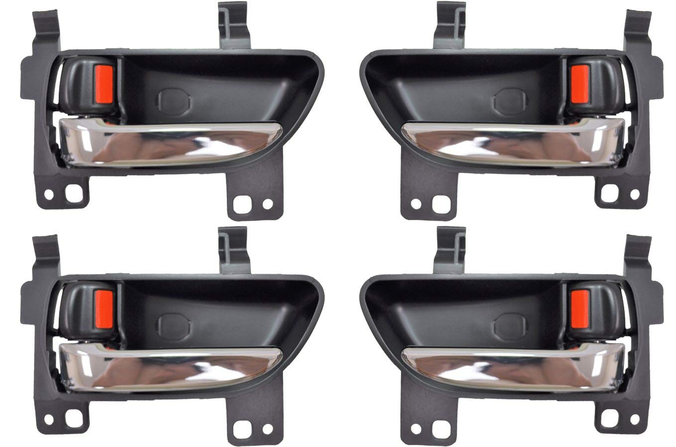 PT Auto Warehouse TO-2902MA-QP - 4-Piece Inner Door Handle Set with Black Housing & Chrome Lever - Compatible with Front/Rear Left/Right Doors - Perfect for Car Interior Repair & Replacement