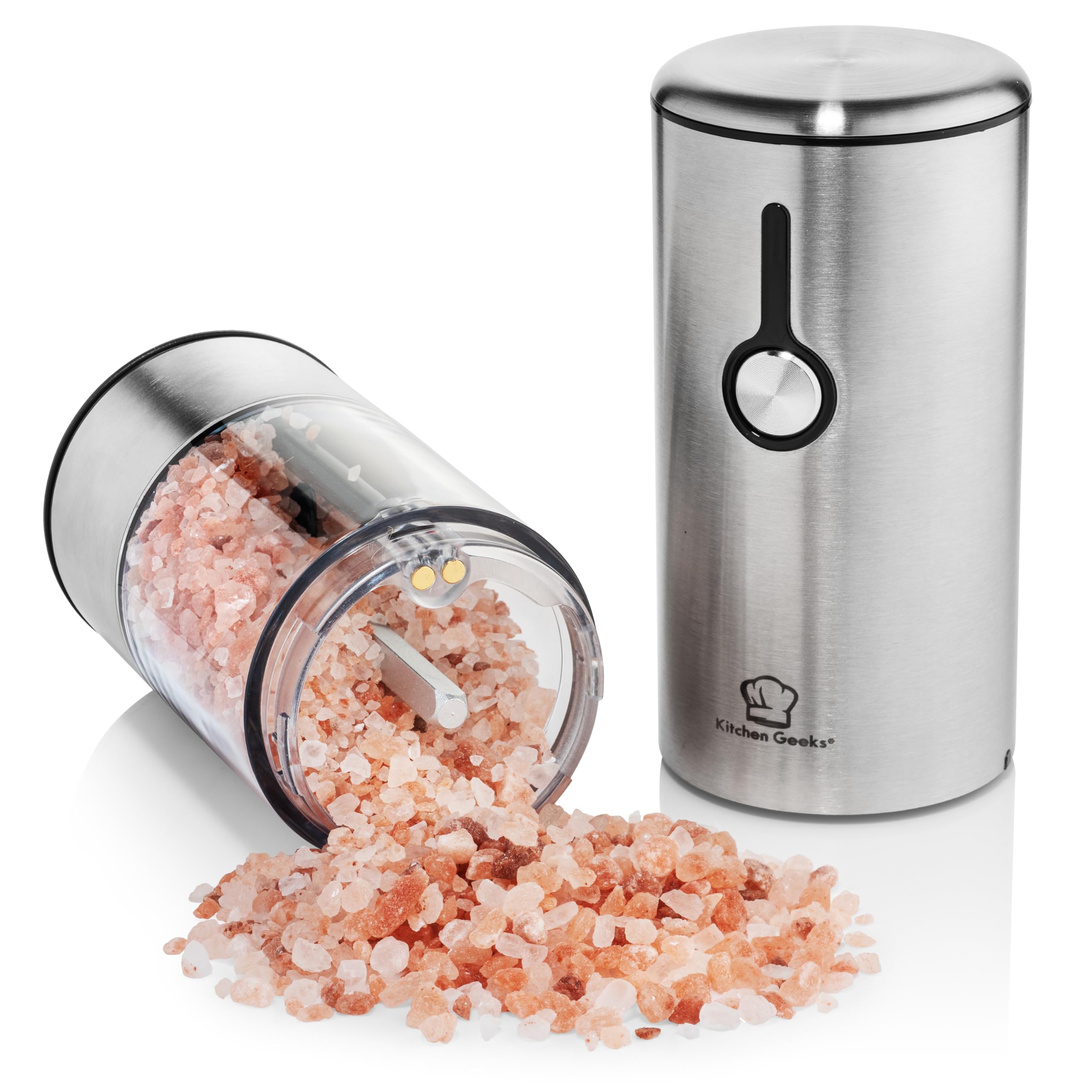 USB Rechargeable Electric Salt and Pepper Grinder Set - One-Handed Automatic Stainless Steel Mill with Adjustable Coarseness & LED Light - Battery-Free, Easy Refill - Perfect for Kitchen, Camping & Dining