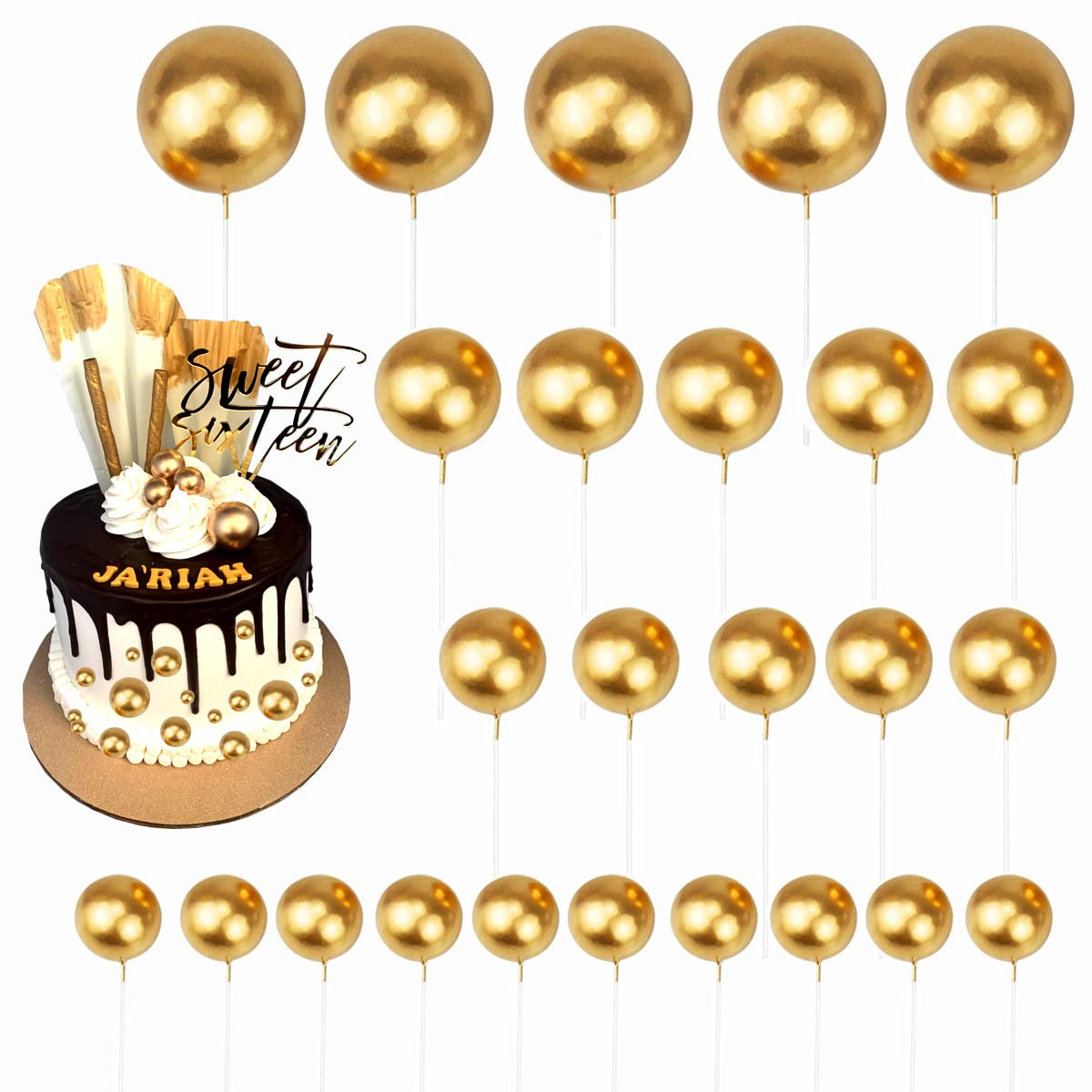 25 Pcs Pearl Foam Ball Cake Toppers - Ball Shaped Cake Insert Decorations for DIY Cupcakes, Birthday Parties, Christmas, Weddings, Anniversaries & Baby Showers | Perfect for Cake Decorating and Sweet Table Displays
