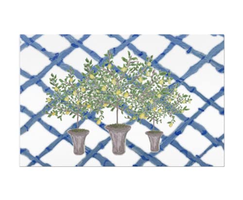 Hand Painted Lemon Tree Placemats - Blue Bamboo Table Mats for Kitchen & Dining Decor - Perfect for Summer Parties, Picnics, and Farmhouse Style Home Decor