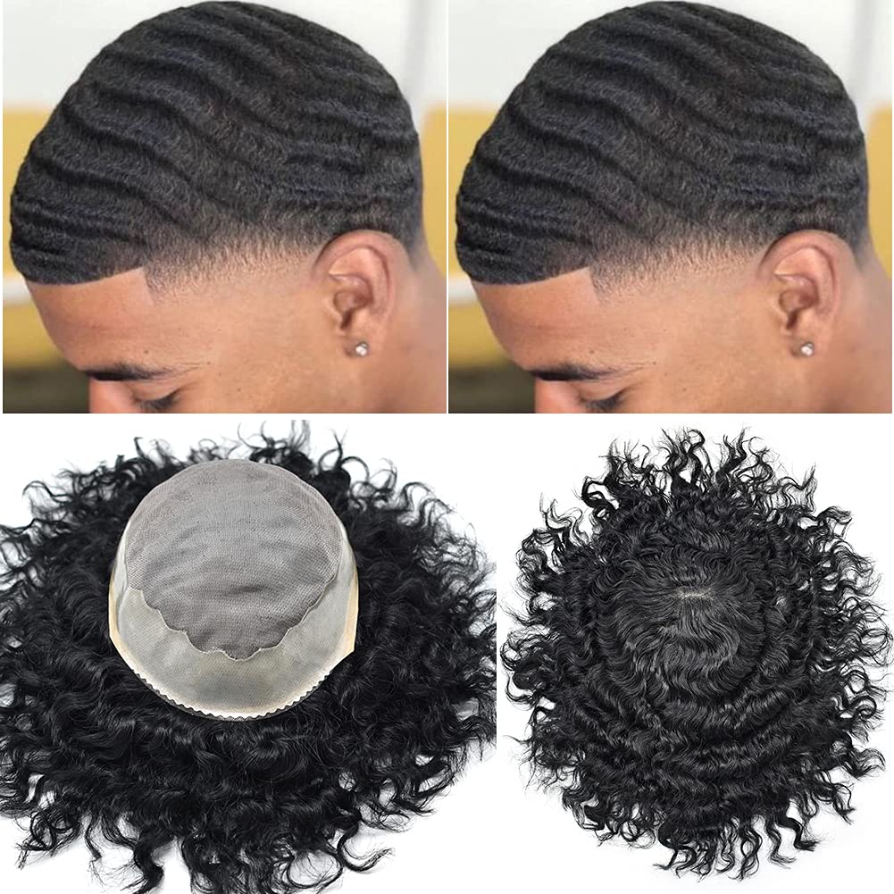 FACE MIRACLE Afro Toupee Mono Lace Front Wig for Men - 100% Human Hair NPu Curly Weave Hair Unit - African American Toupee (5