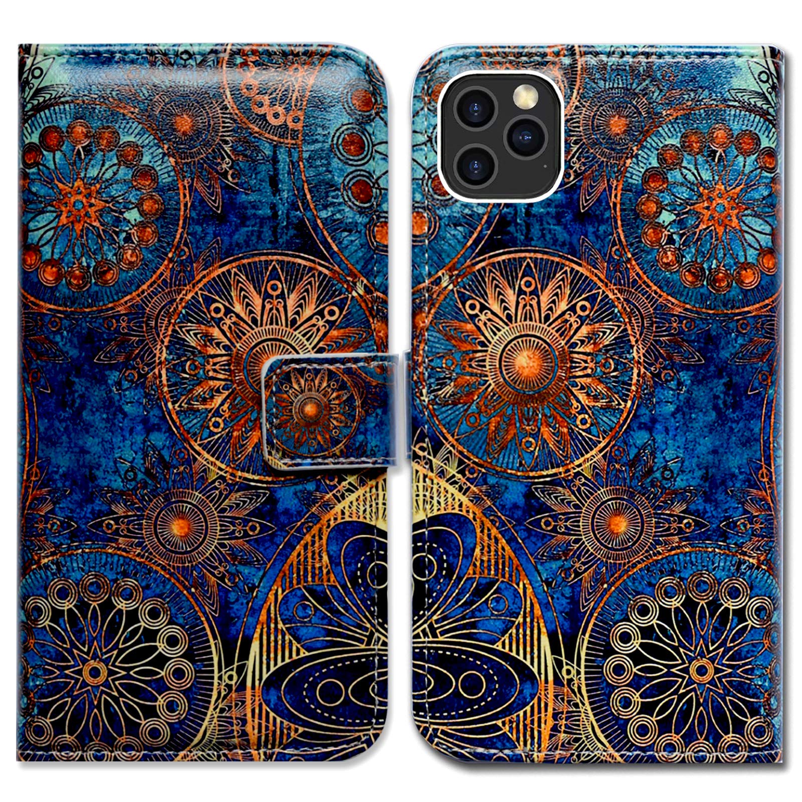 Premium Leather Flip Wallet Case for iPhone 12 Pro Max - Mandala Circle Design with Card Slots & Kickstand | Stylish Protection for Everyday Use & Travel