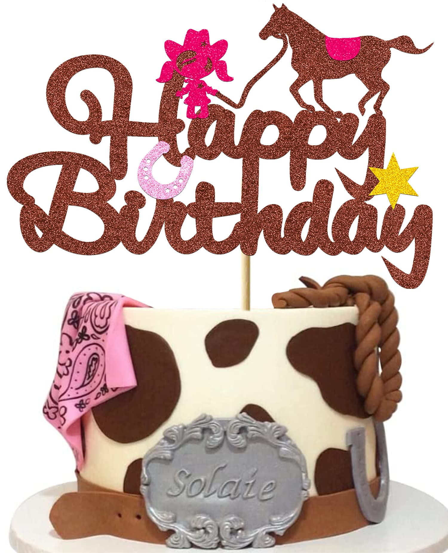 Western Cowgirl Cake Topper - Glitter Cowgirl & Horse Cake Decorations for Birthday Parties, Baby Showers, Bachelorette - Perfect for Girls & Women Cowgirl Theme Celebrations