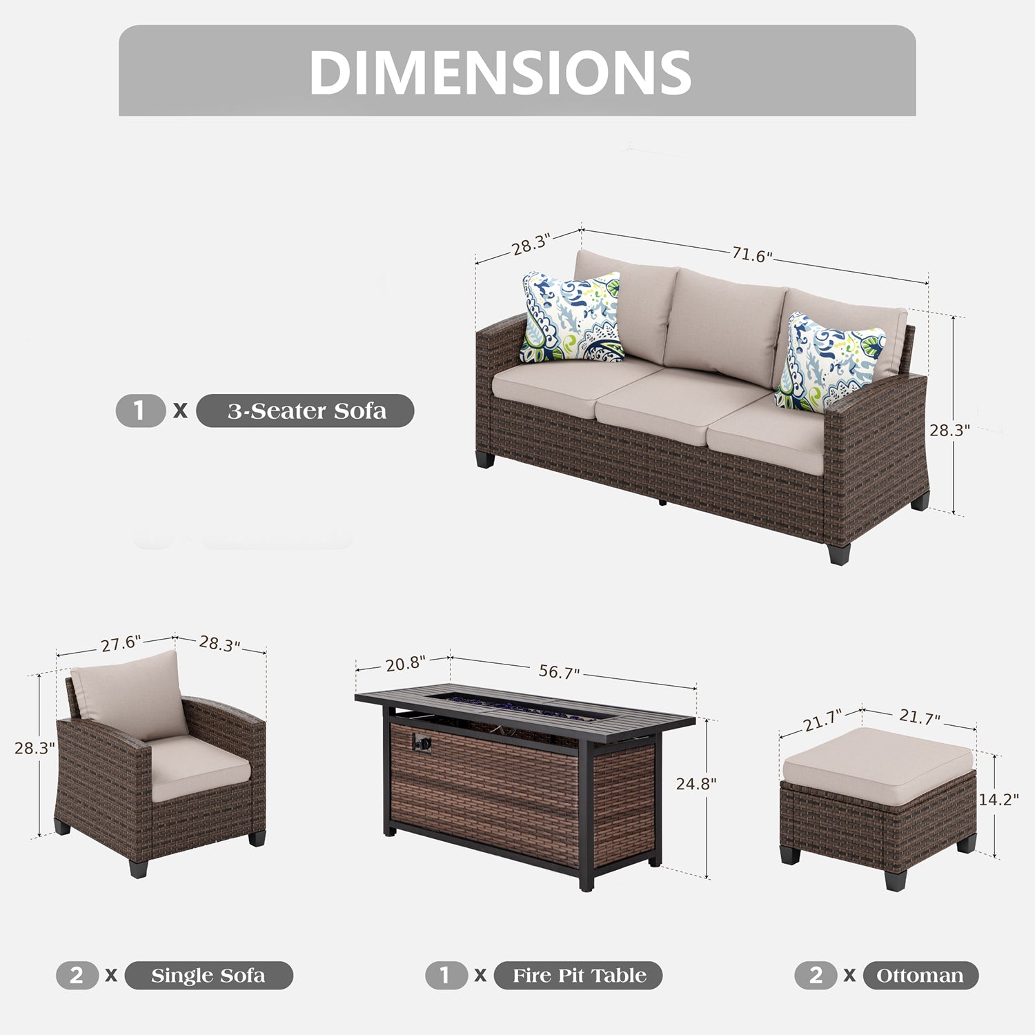 Phi Villa Upgraded Rattan Outdoor Sofa Set with 56