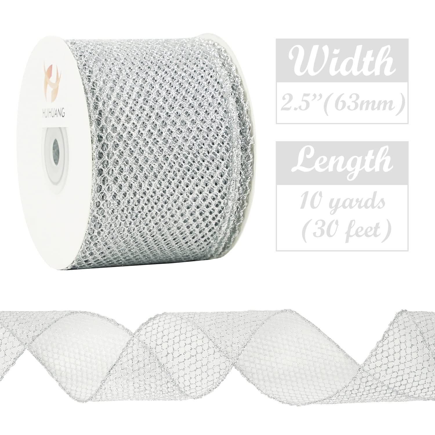 Sparkling Silver Glitter Mesh Wired Ribbon - 2.5